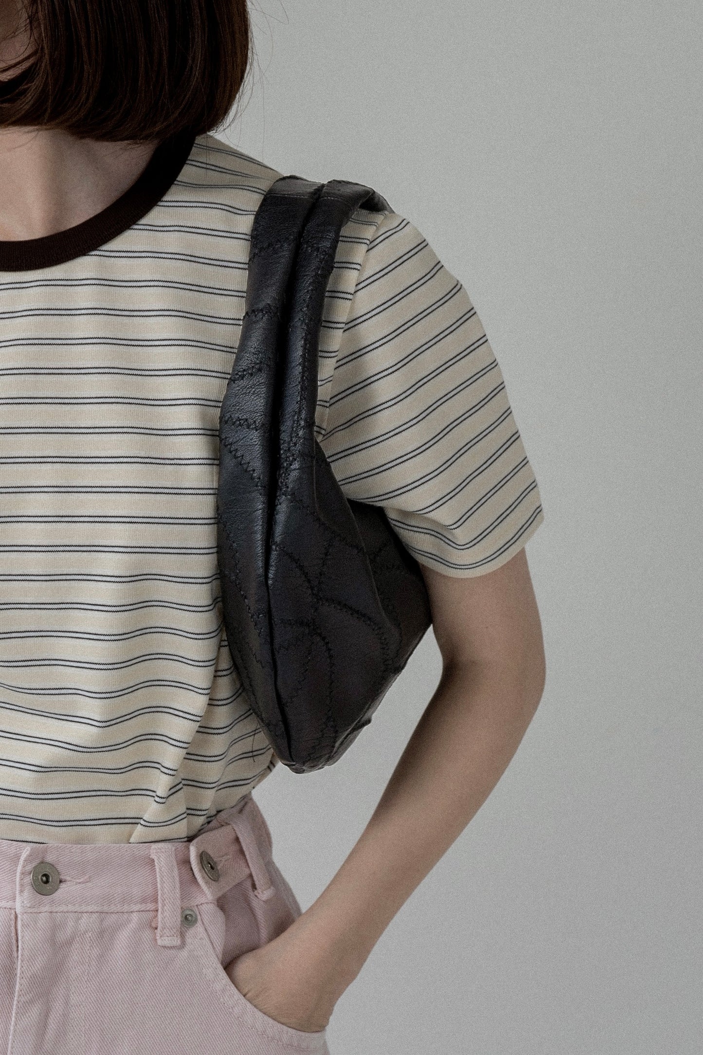 zigzag stitch patchwork oval bag