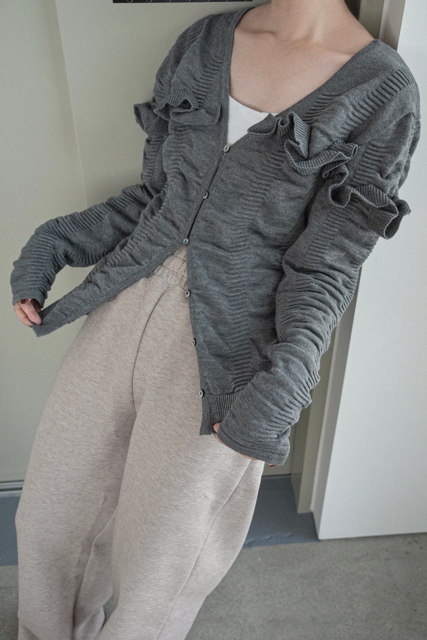 textured ruffle knit cardigan