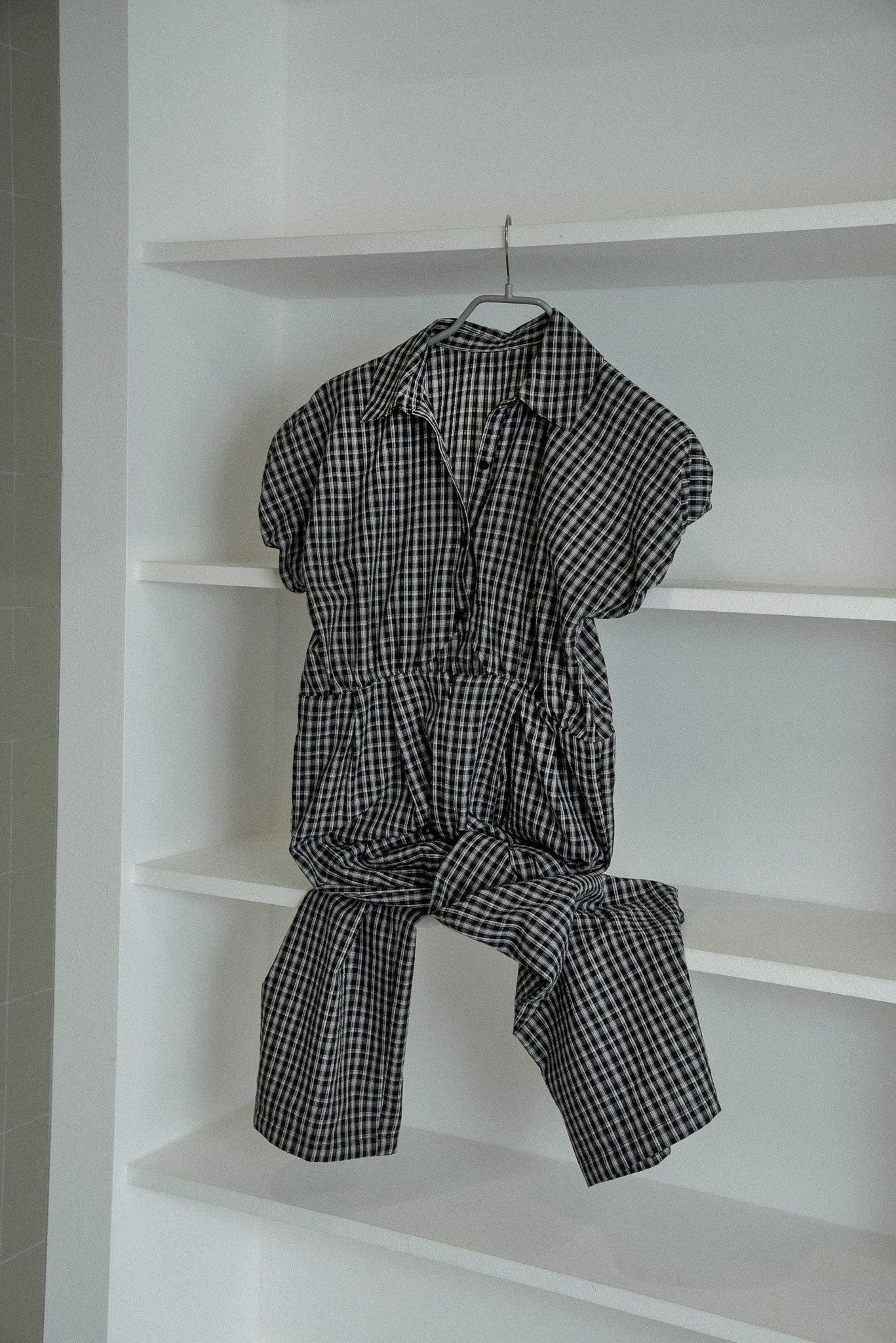 check mini puff sleeve allinone