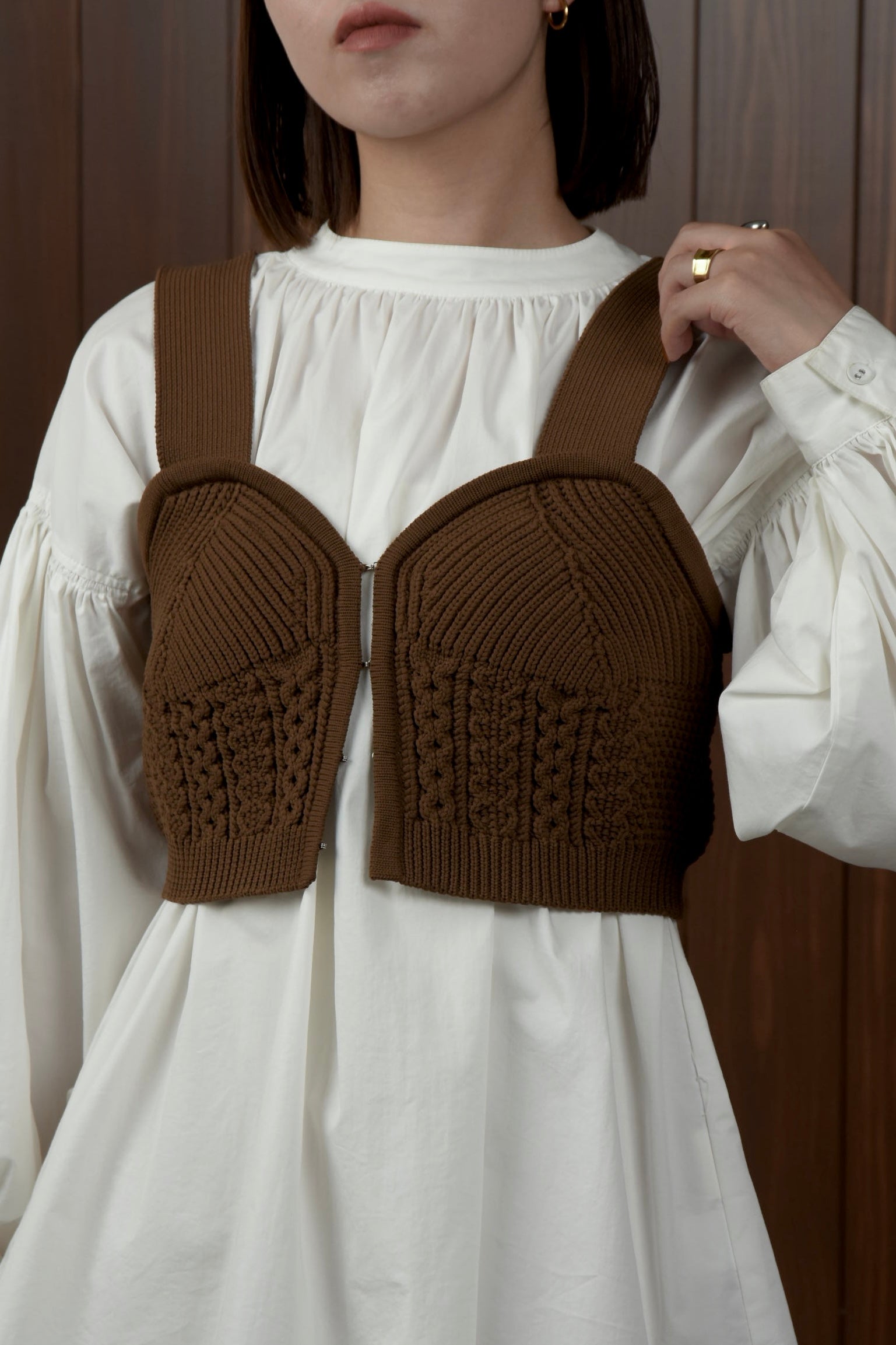 lawgy front hook knit bustier ivory