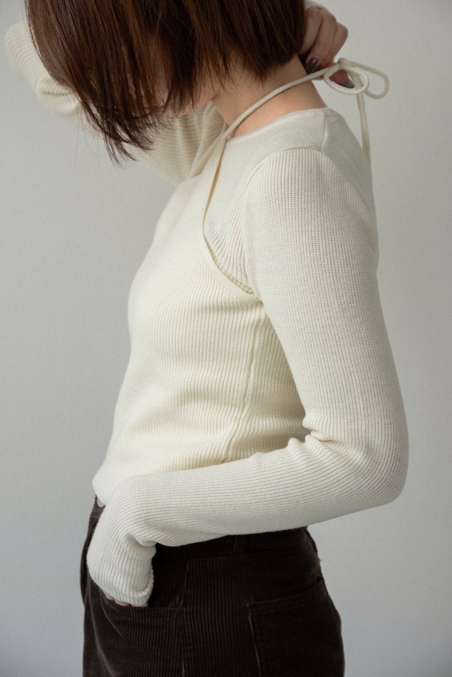 halter neck strap layer like knit