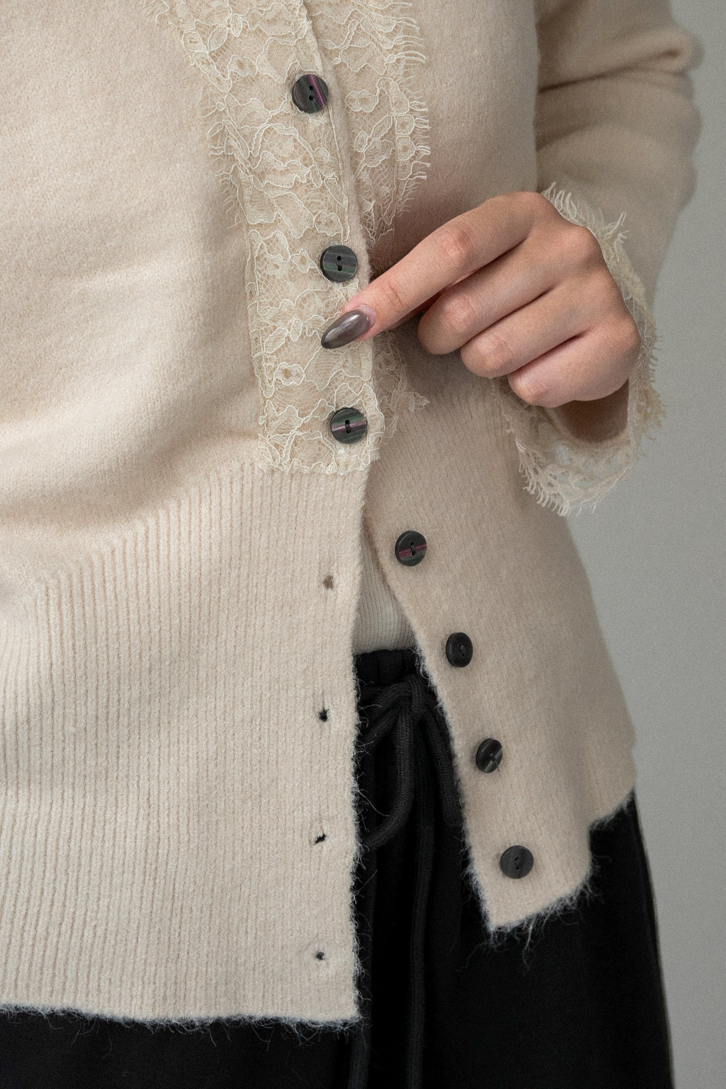 lace trim soft knit cardigan