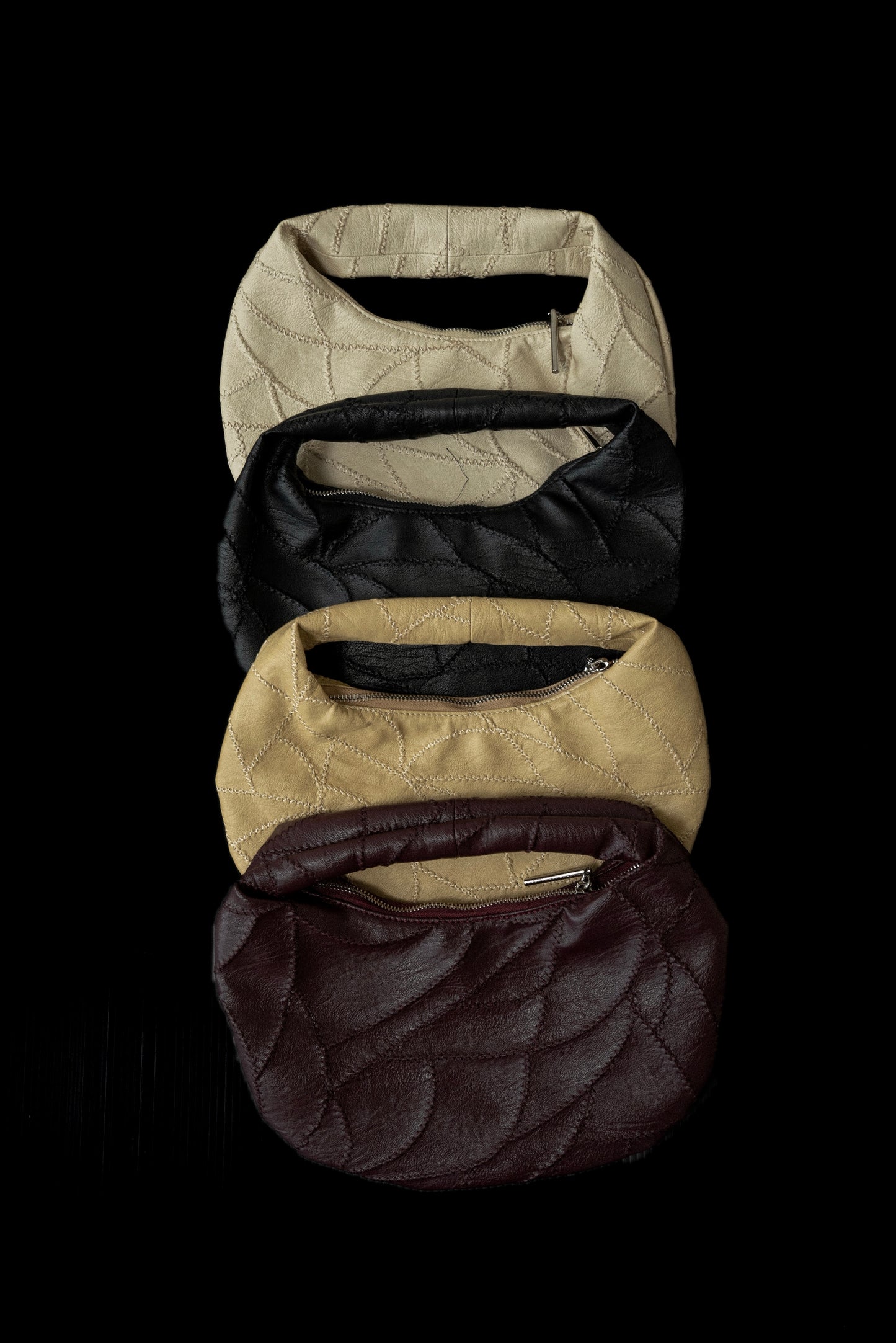 zigzag stitch patchwork oval bag