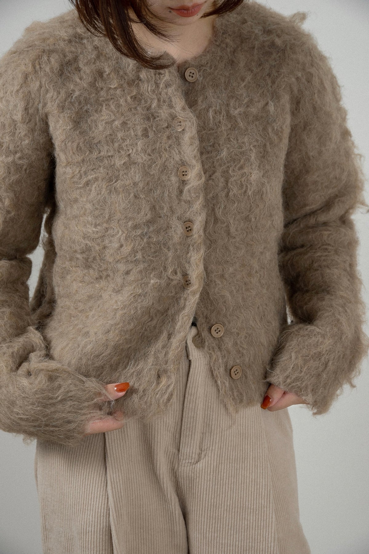 fuzzy shaggy simple cardigan