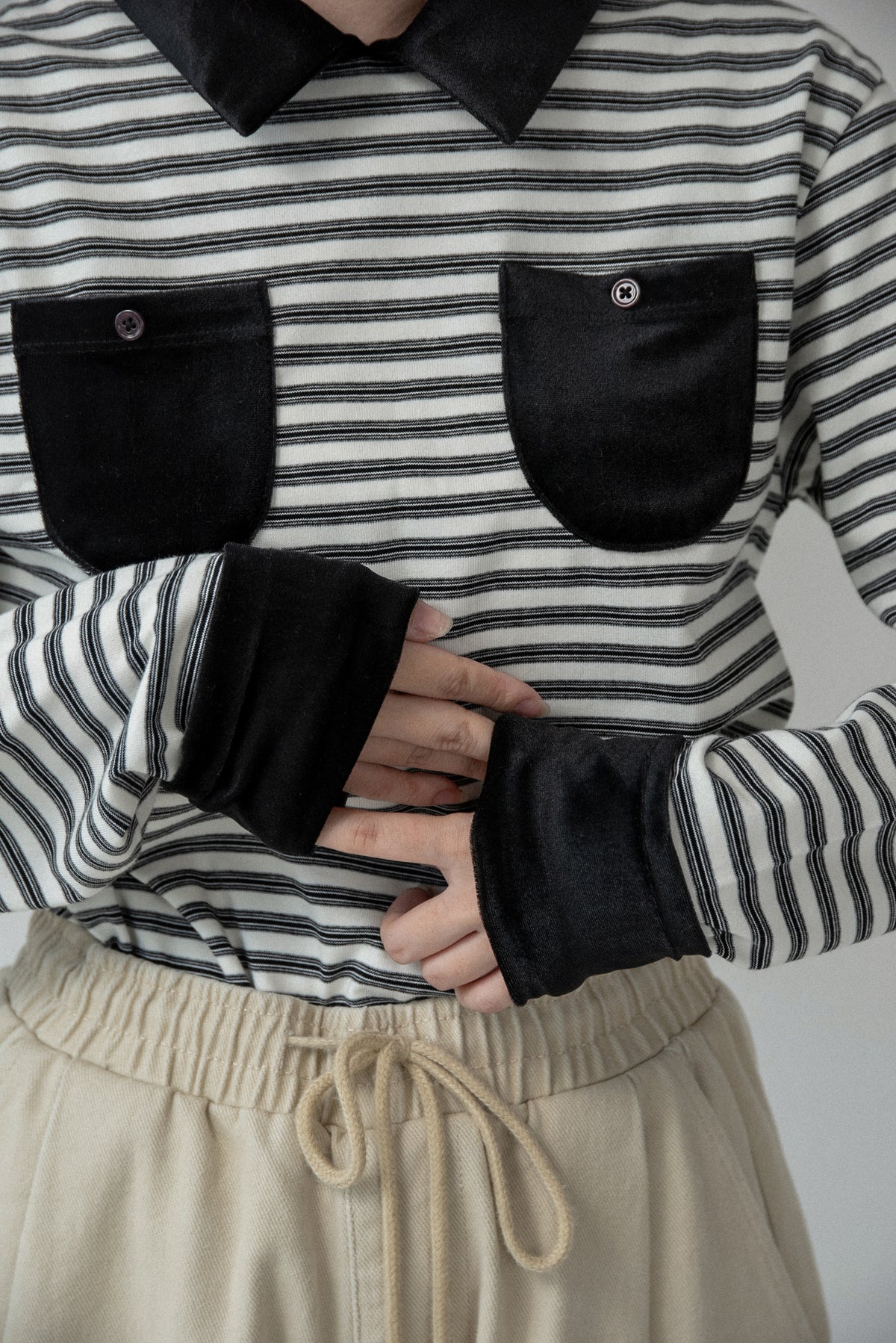 pocket button combination material border tops