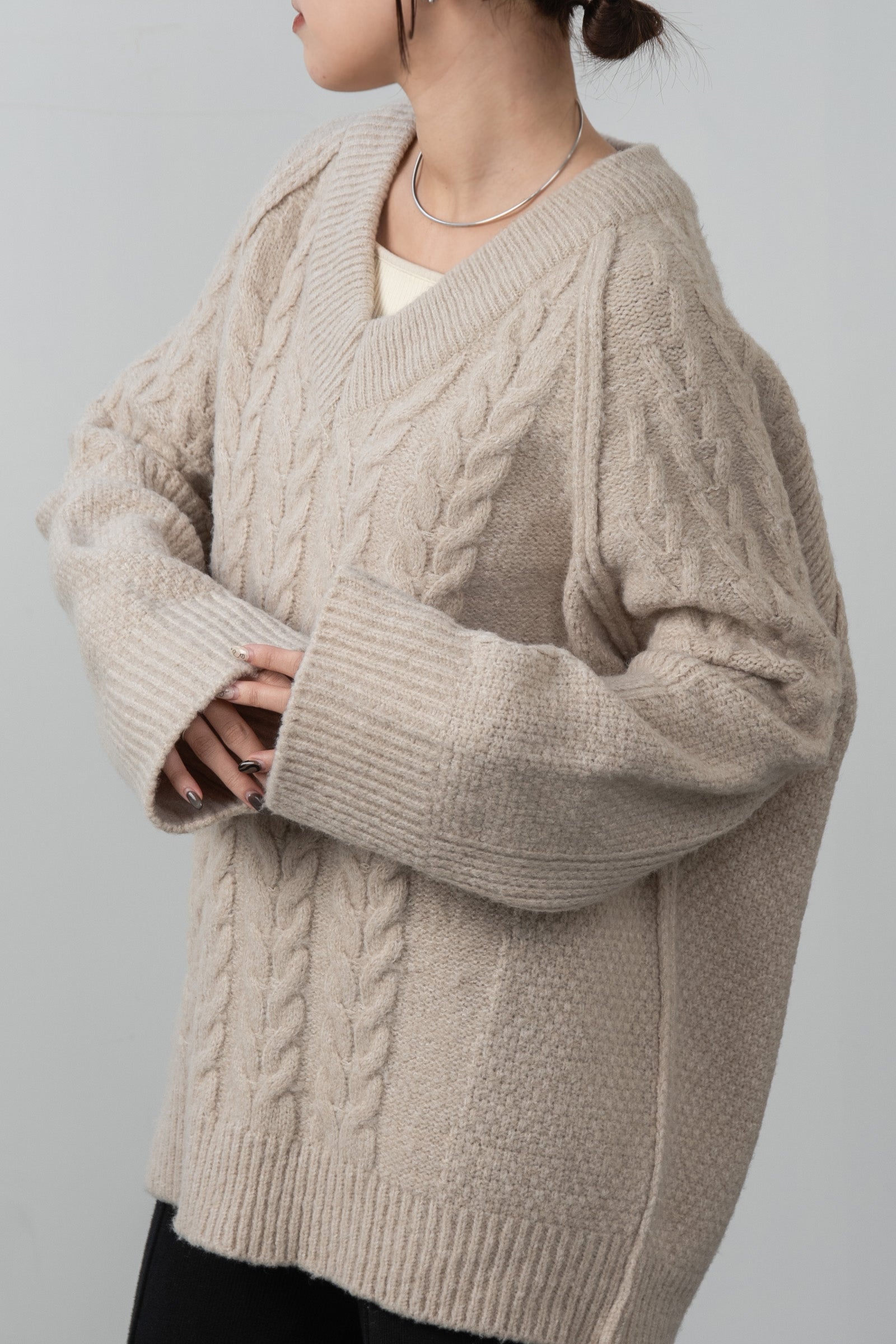v neck cable loose knit – eim online（エイム オンライン）