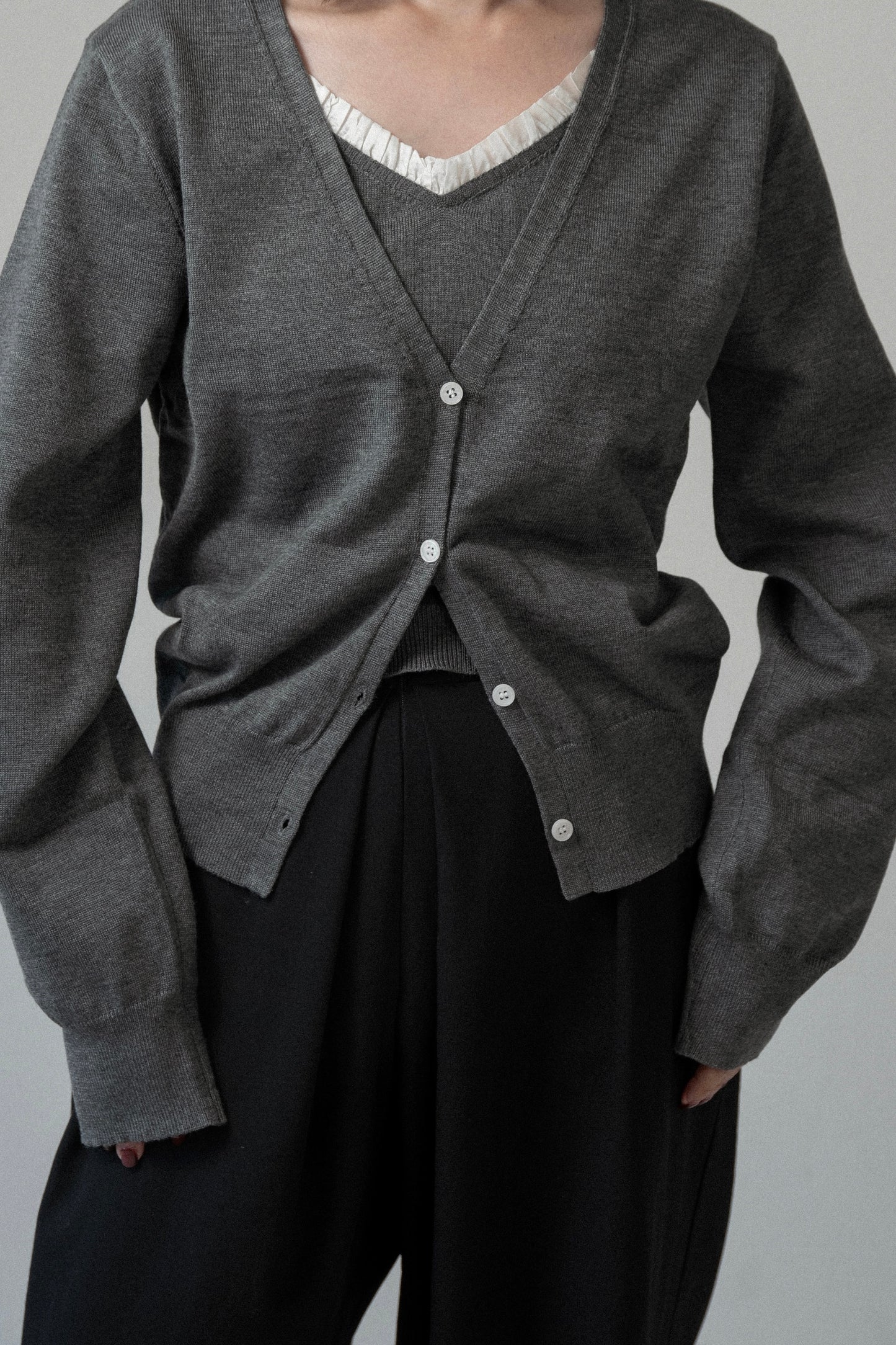 ruffle trim layered like knit cardigan