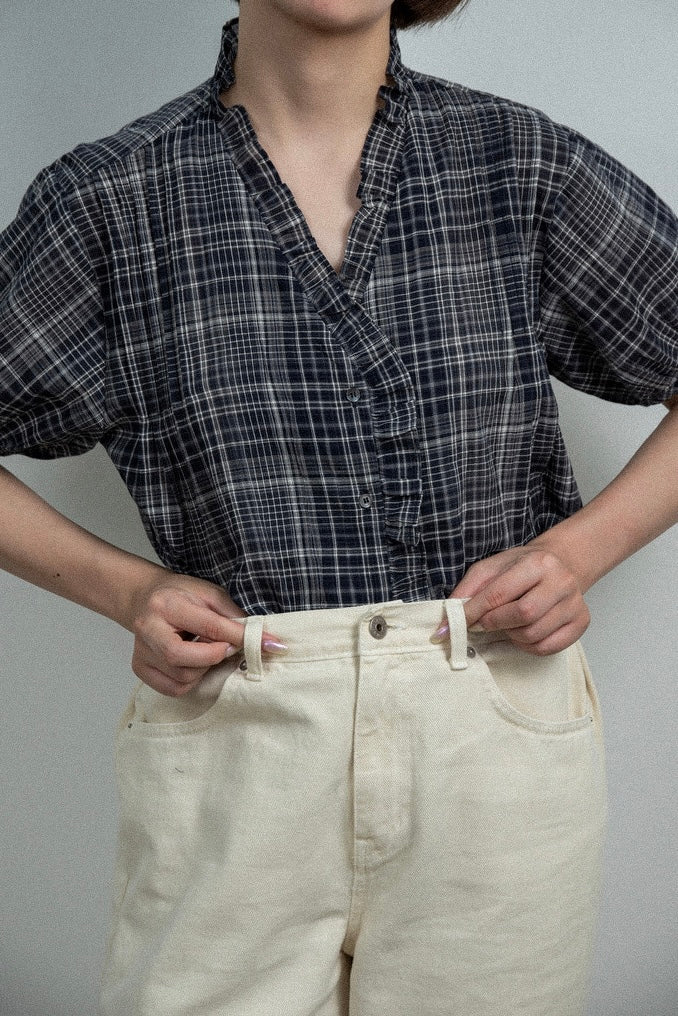 check frill trim blouse【eim plus+限定アイテム】