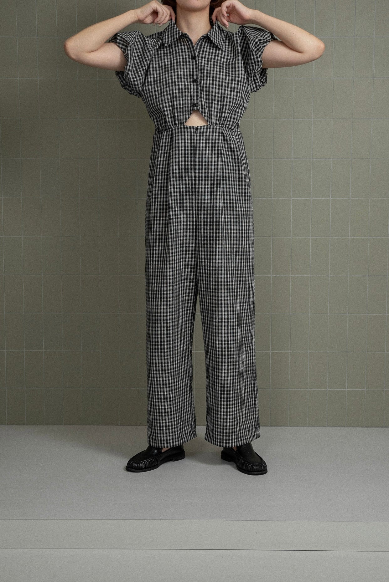 check mini puff sleeve allinone