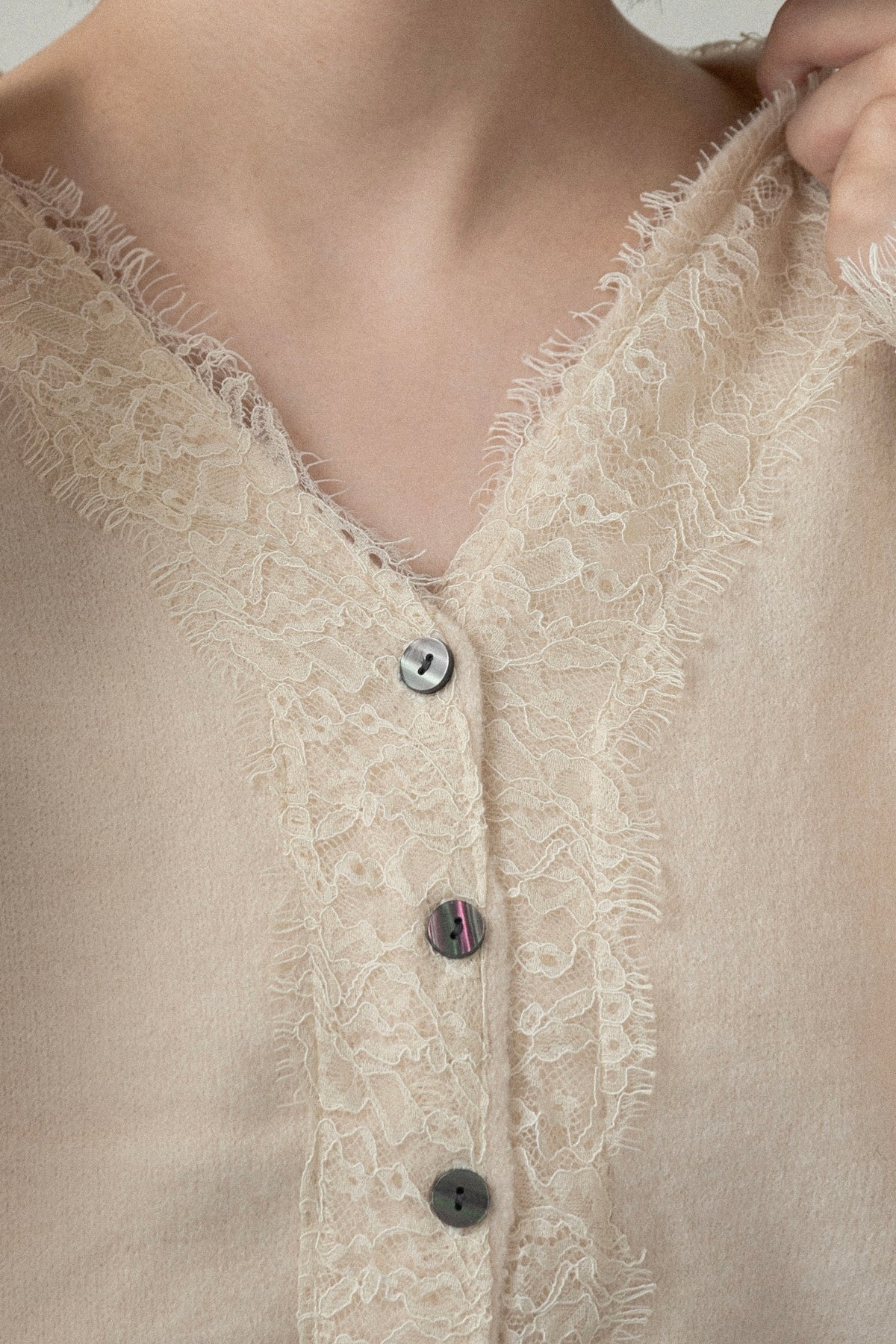 lace trim soft knit cardigan