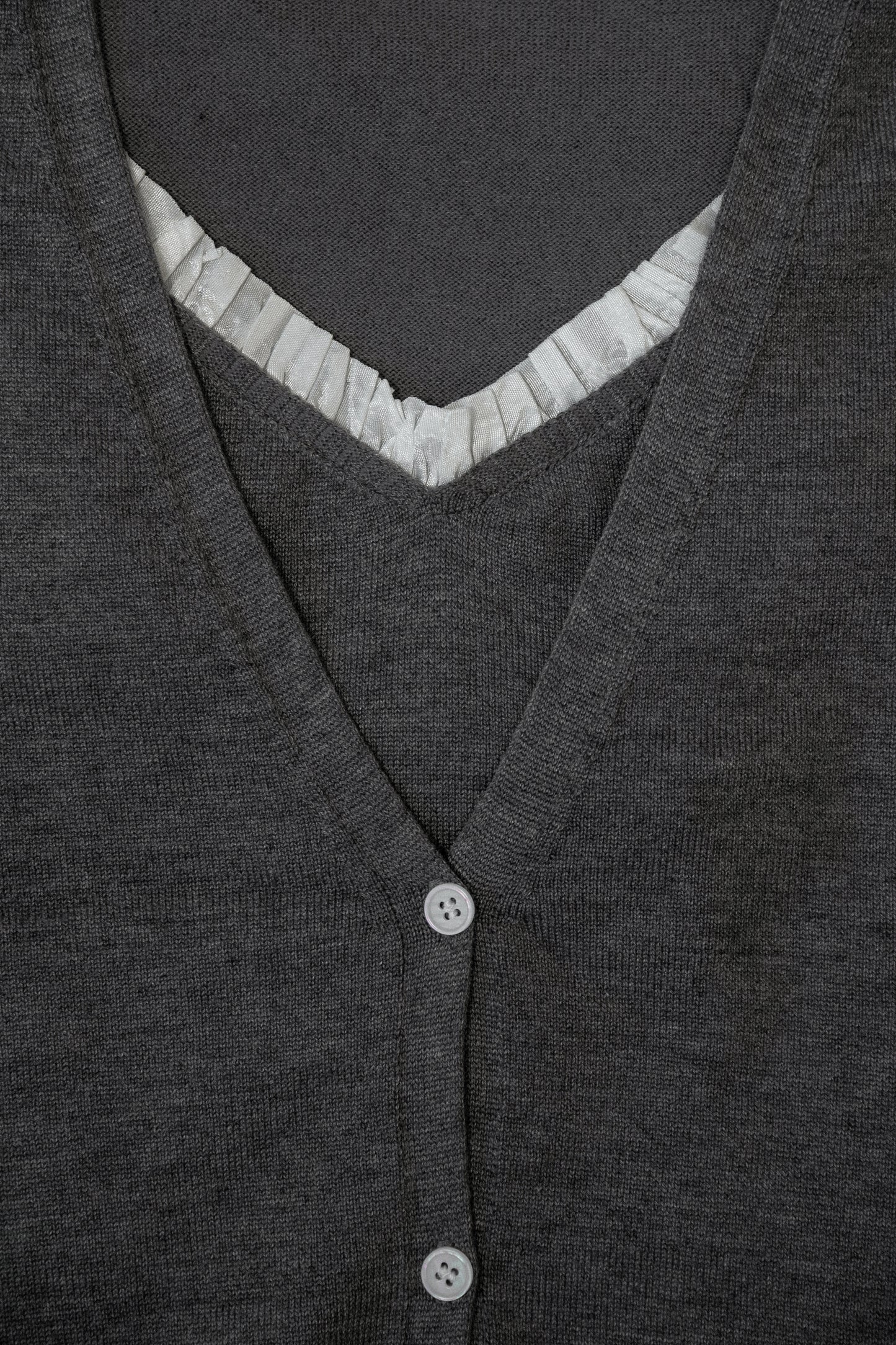 ruffle trim layered like knit cardigan