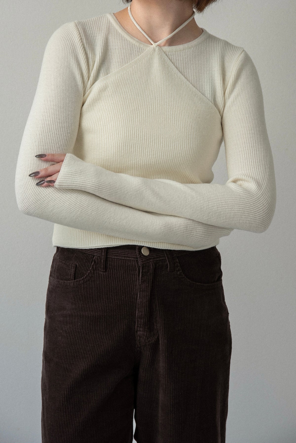halter neck strap layer like knit
