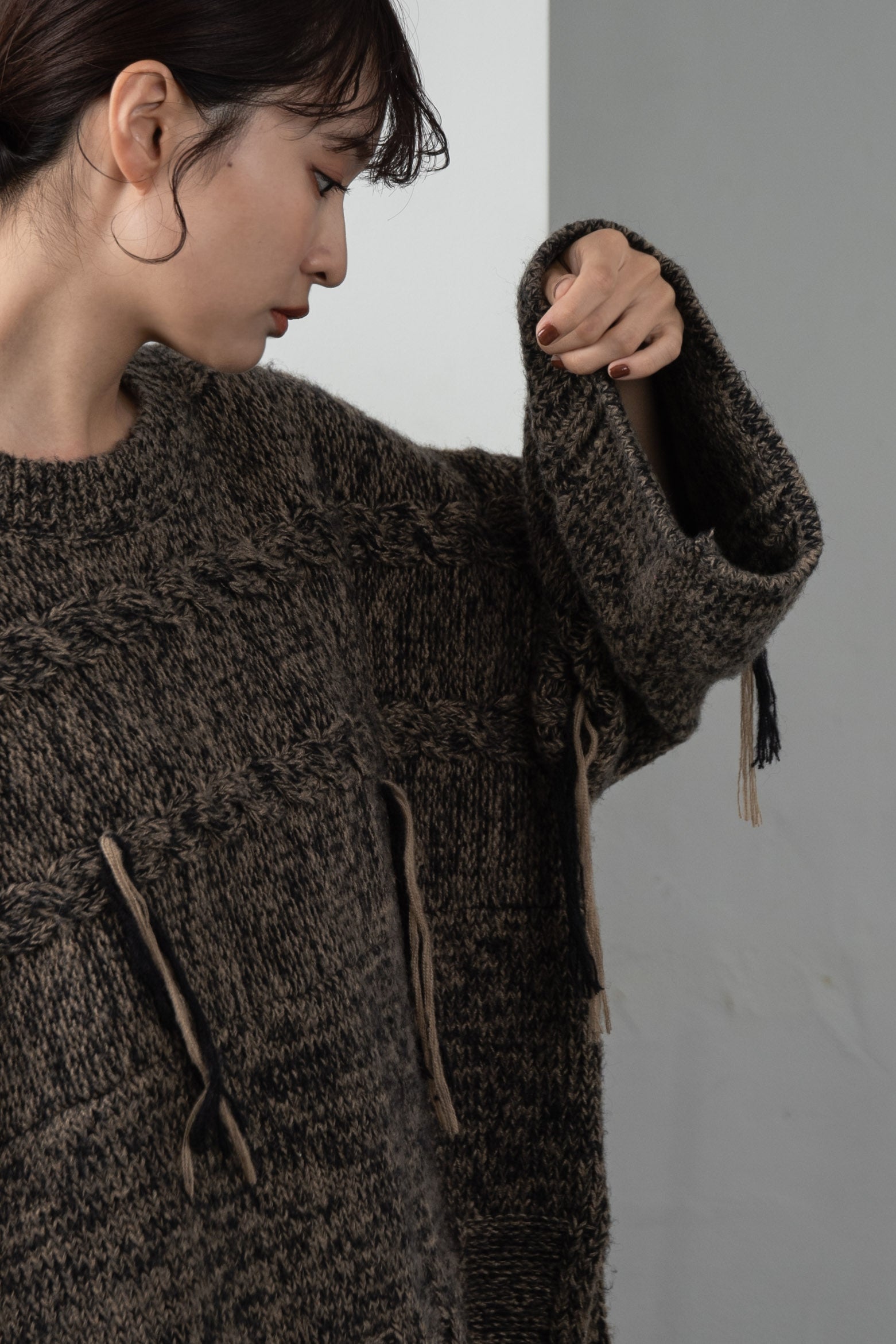 cable pattern fringe volume knit – eim online（エイム オンライン）