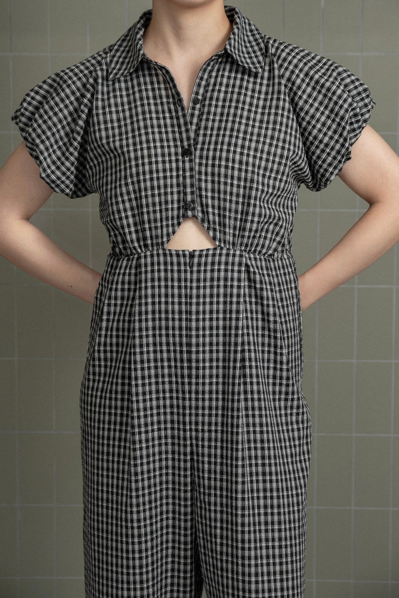 check mini puff sleeve allinone