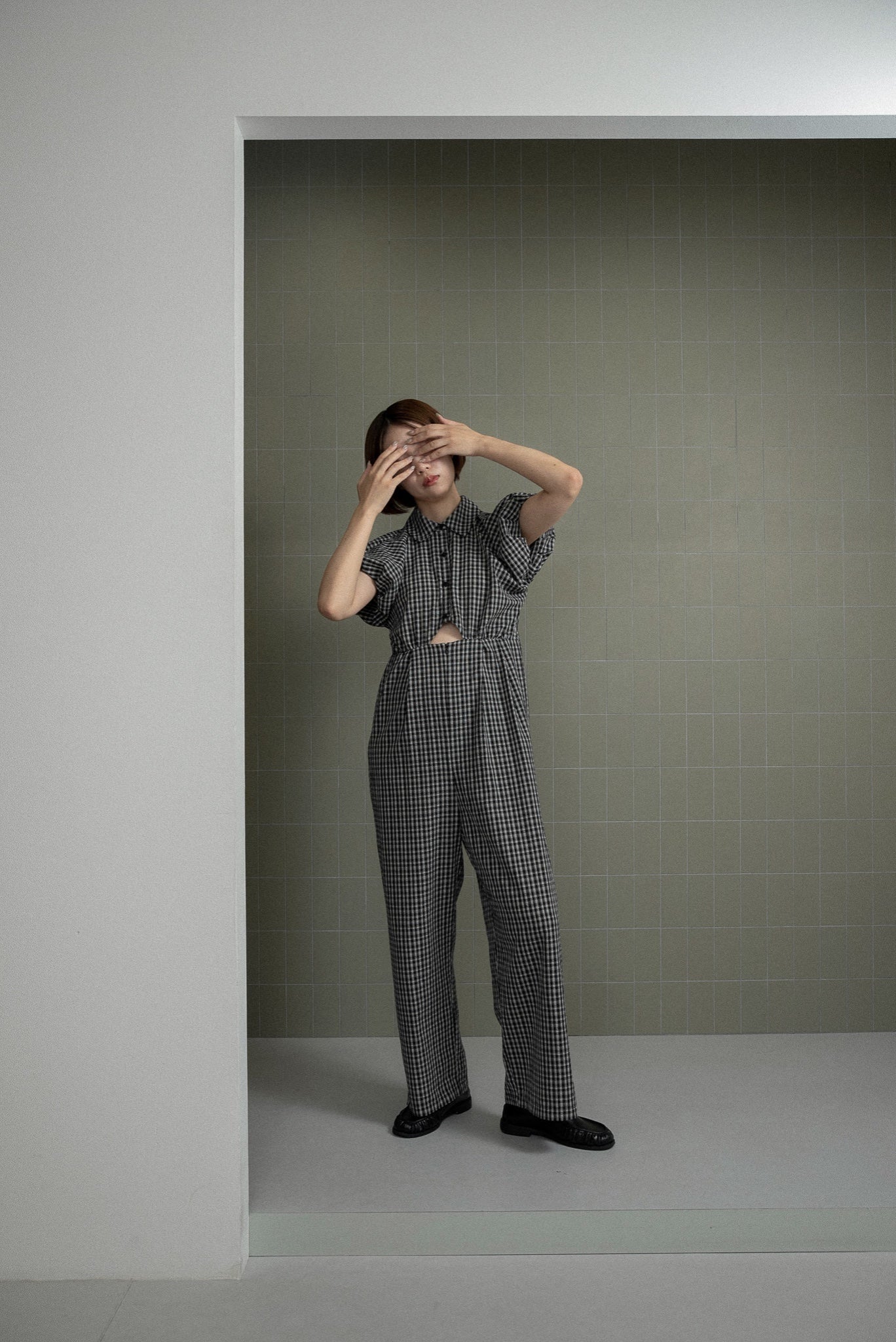 check mini puff sleeve allinone