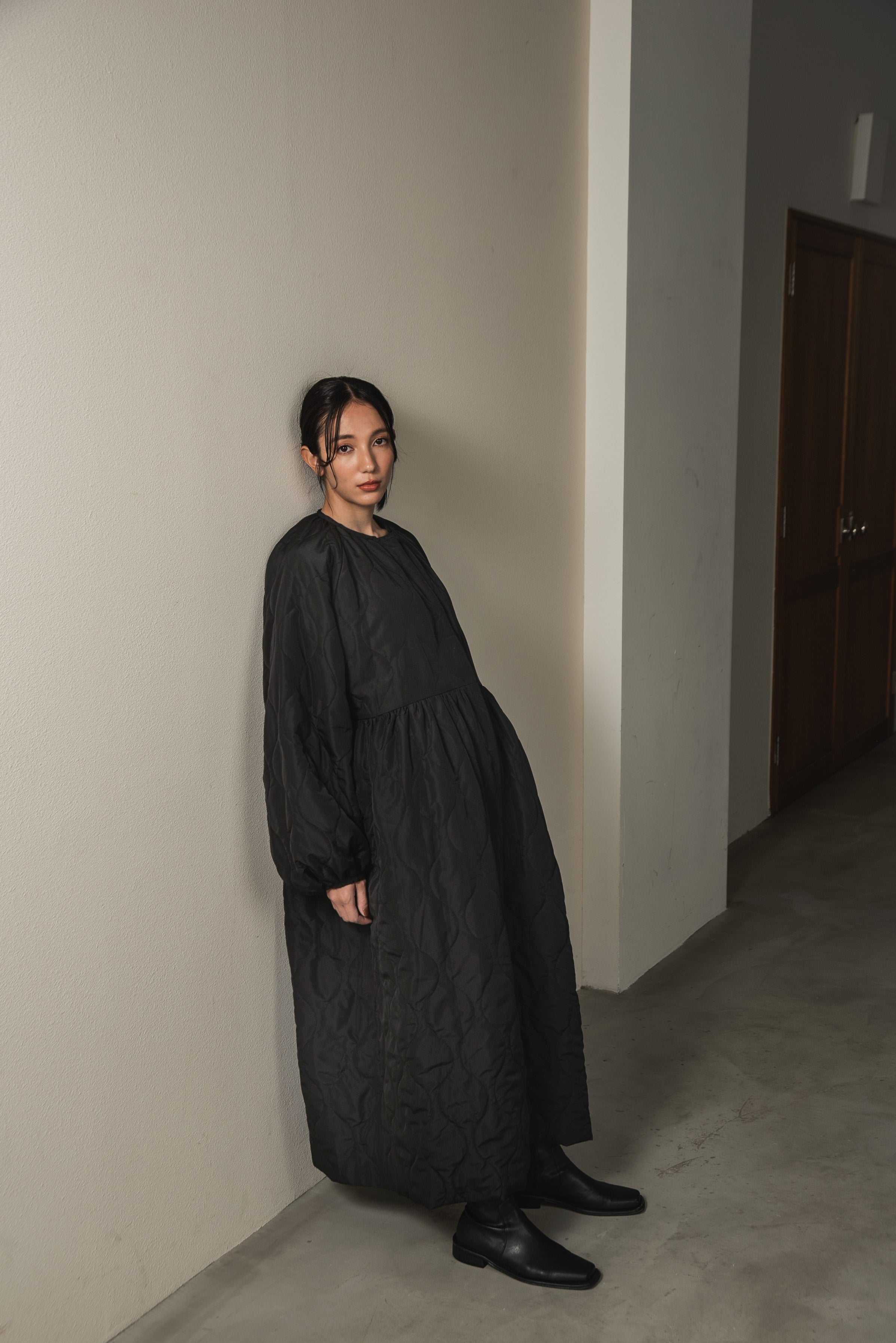 boa quilting volume flare long coat – eim online（エイム オンライン）