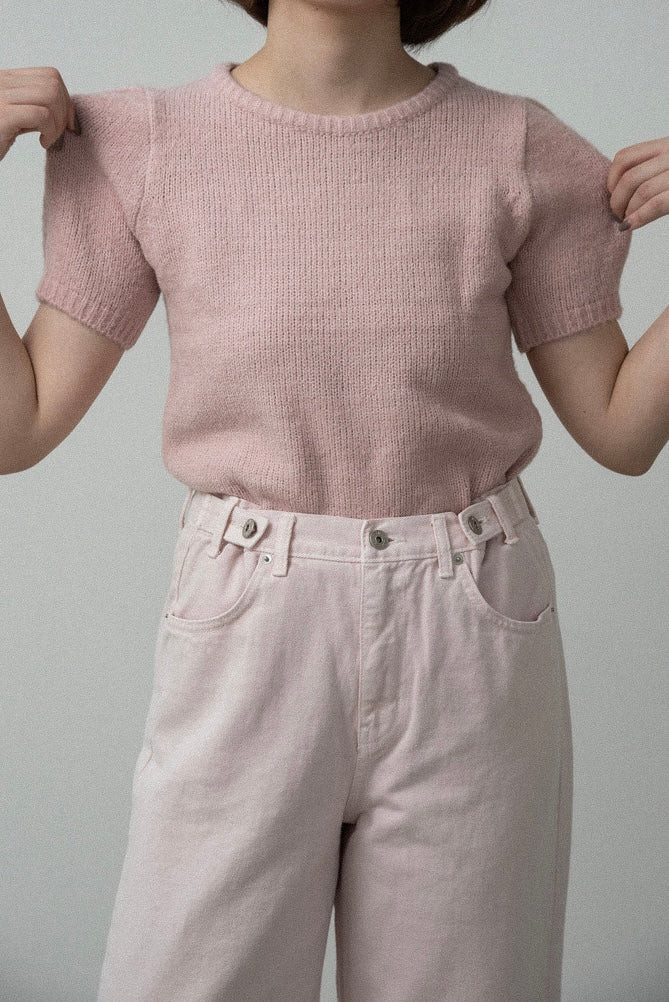 shoulder tuck round neck knit t