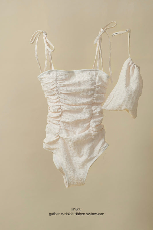 gather wrinkle ribbon swimwear
