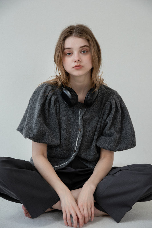 front curl line puff sleeve tops