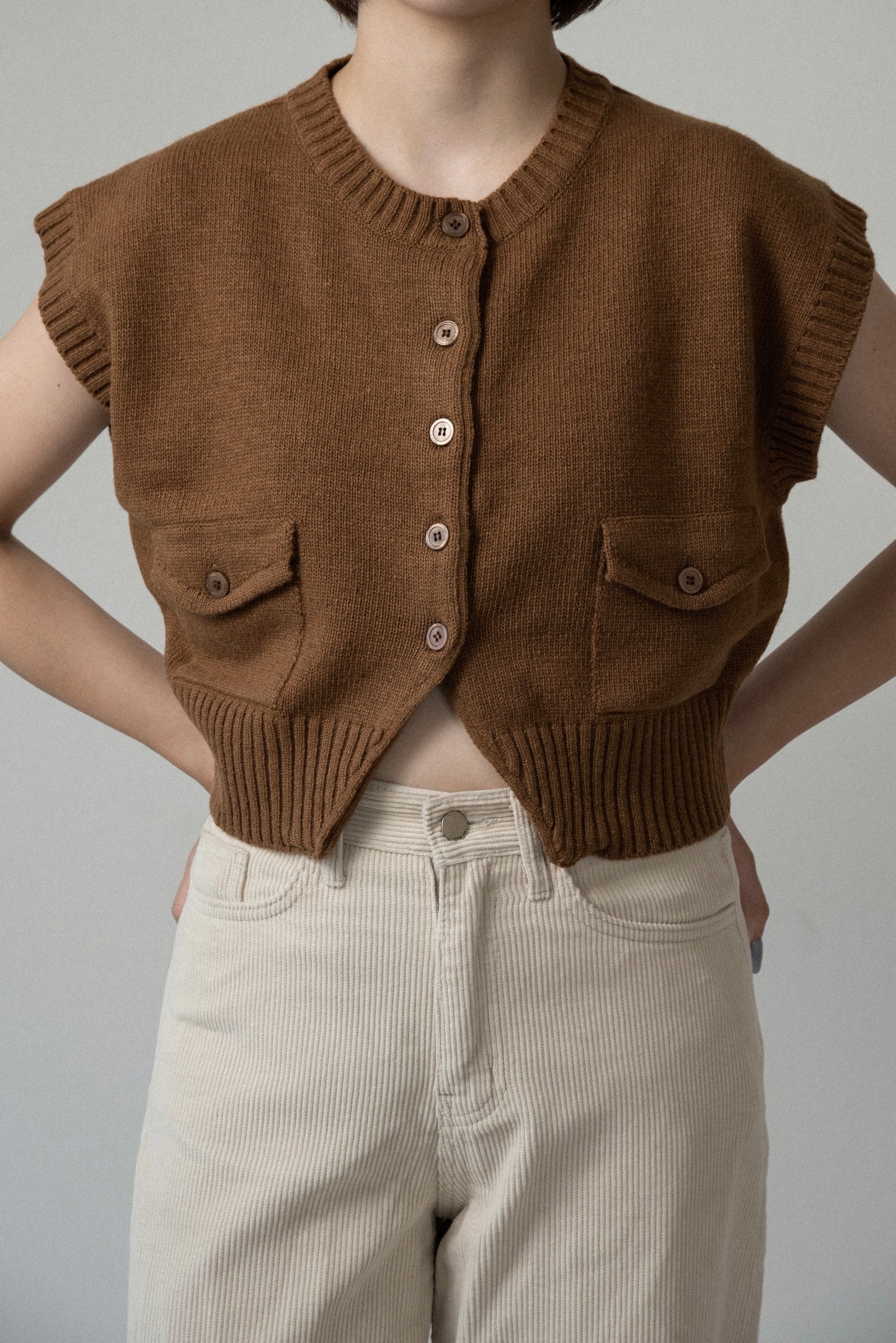 flap pocket effortless knit vest