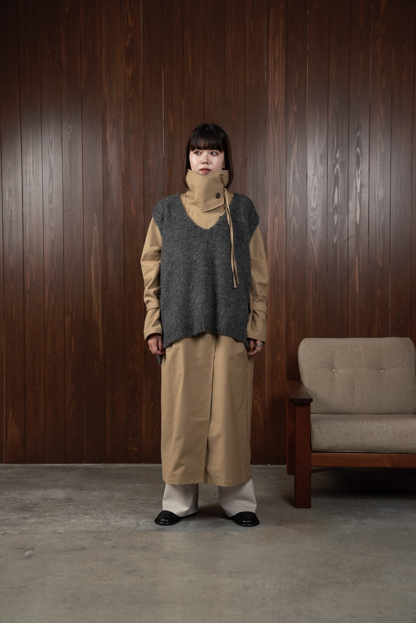 arrange square collar trench coat