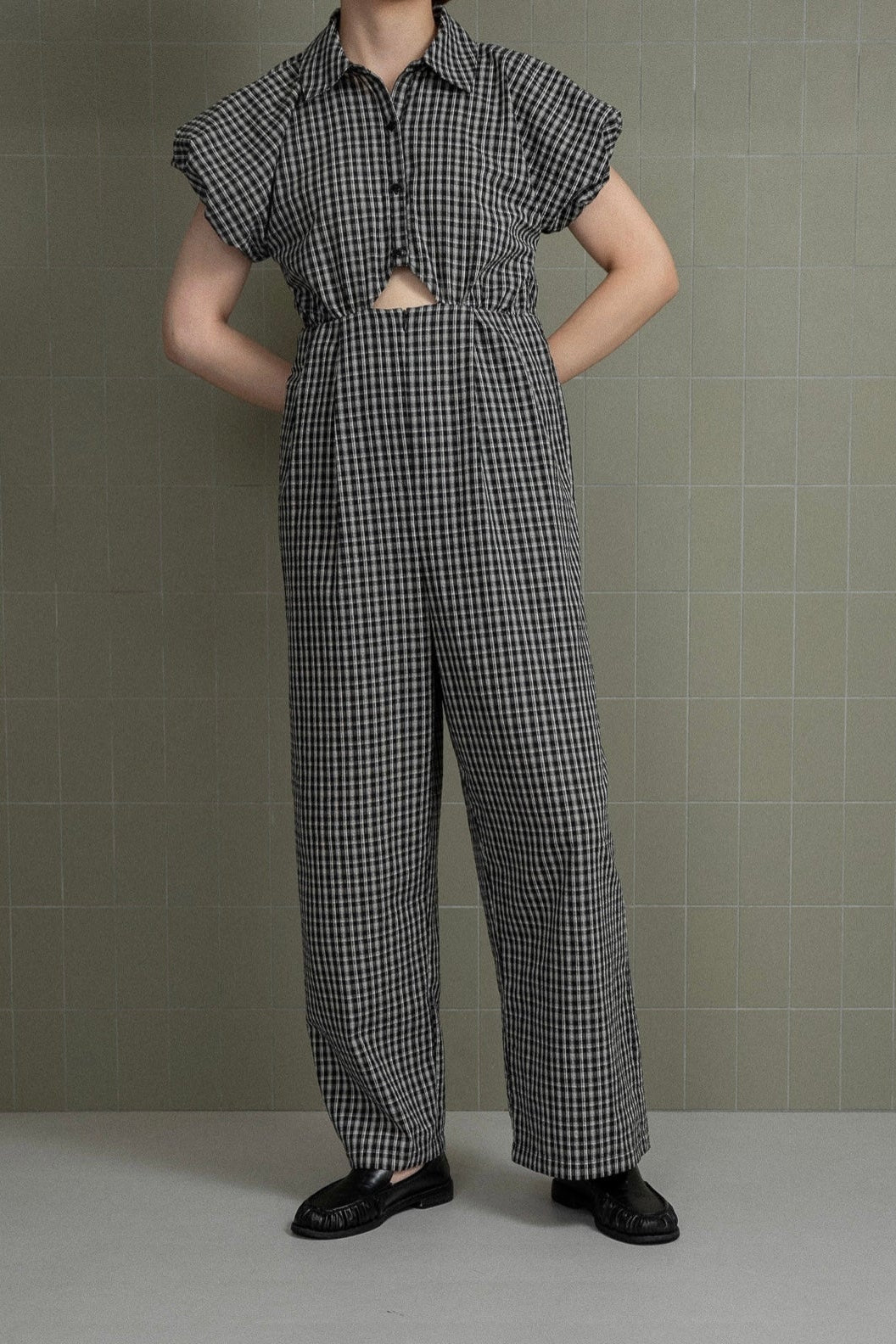 check mini puff sleeve allinone