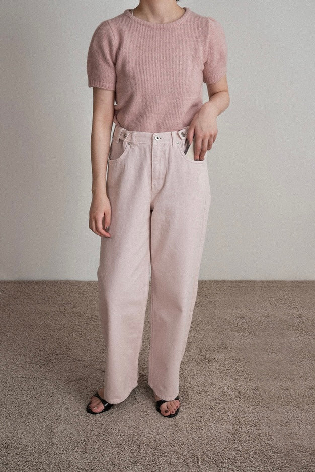 tuck button accent color pants