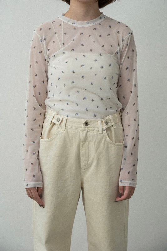 mini floral sheer long sleeve top