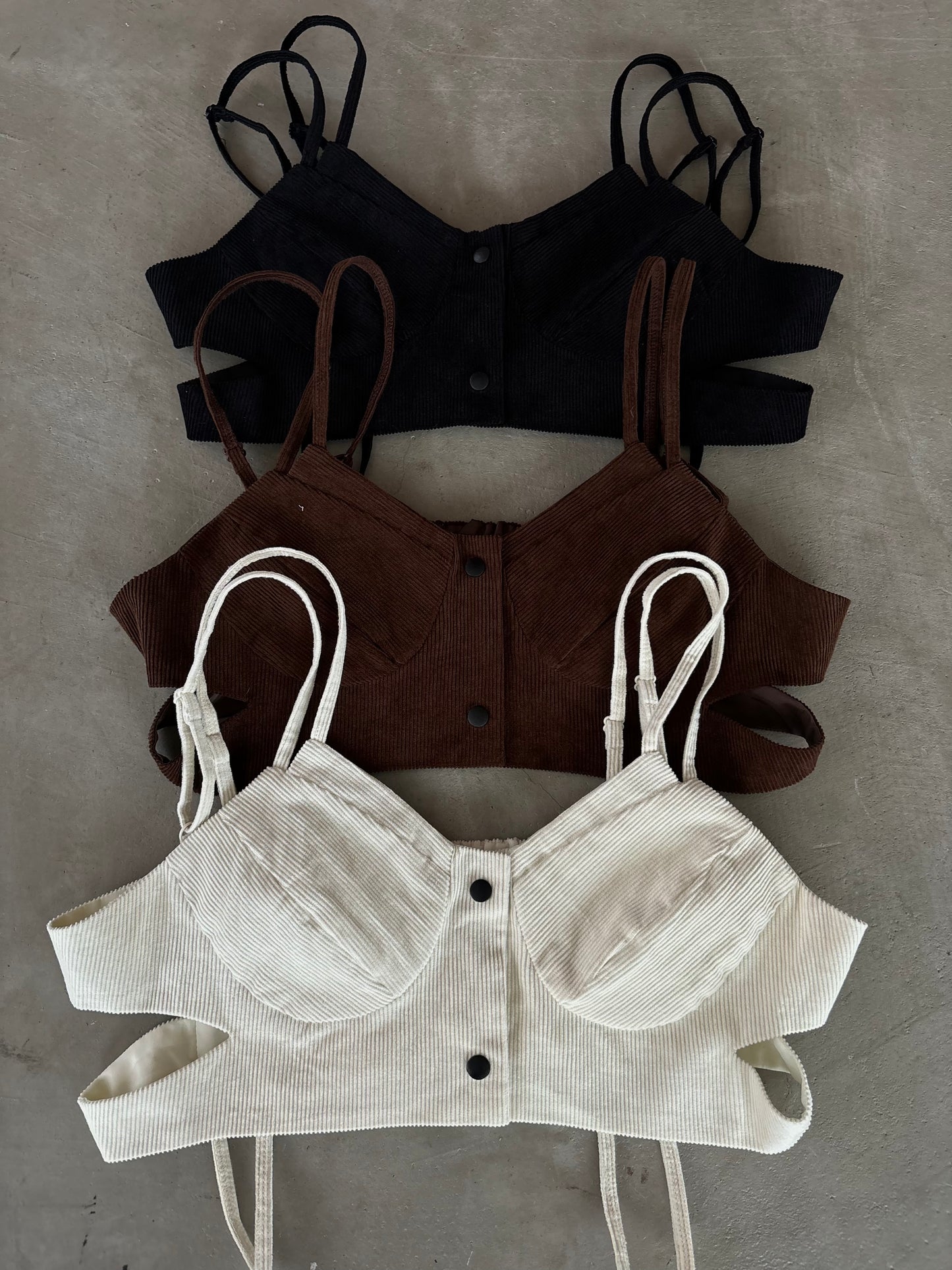 corduroy front button bustier