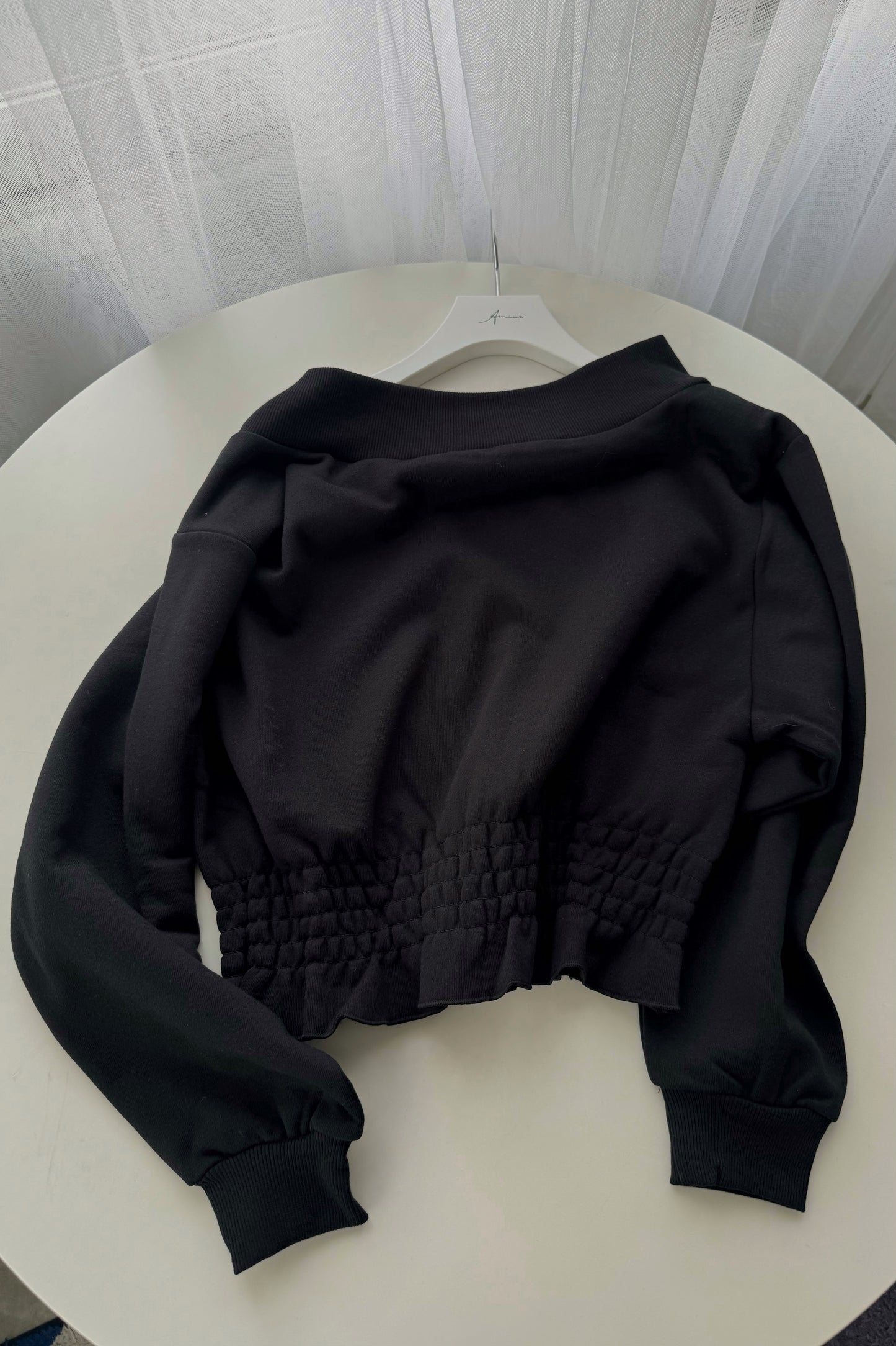 shirring design off shoulder pullover