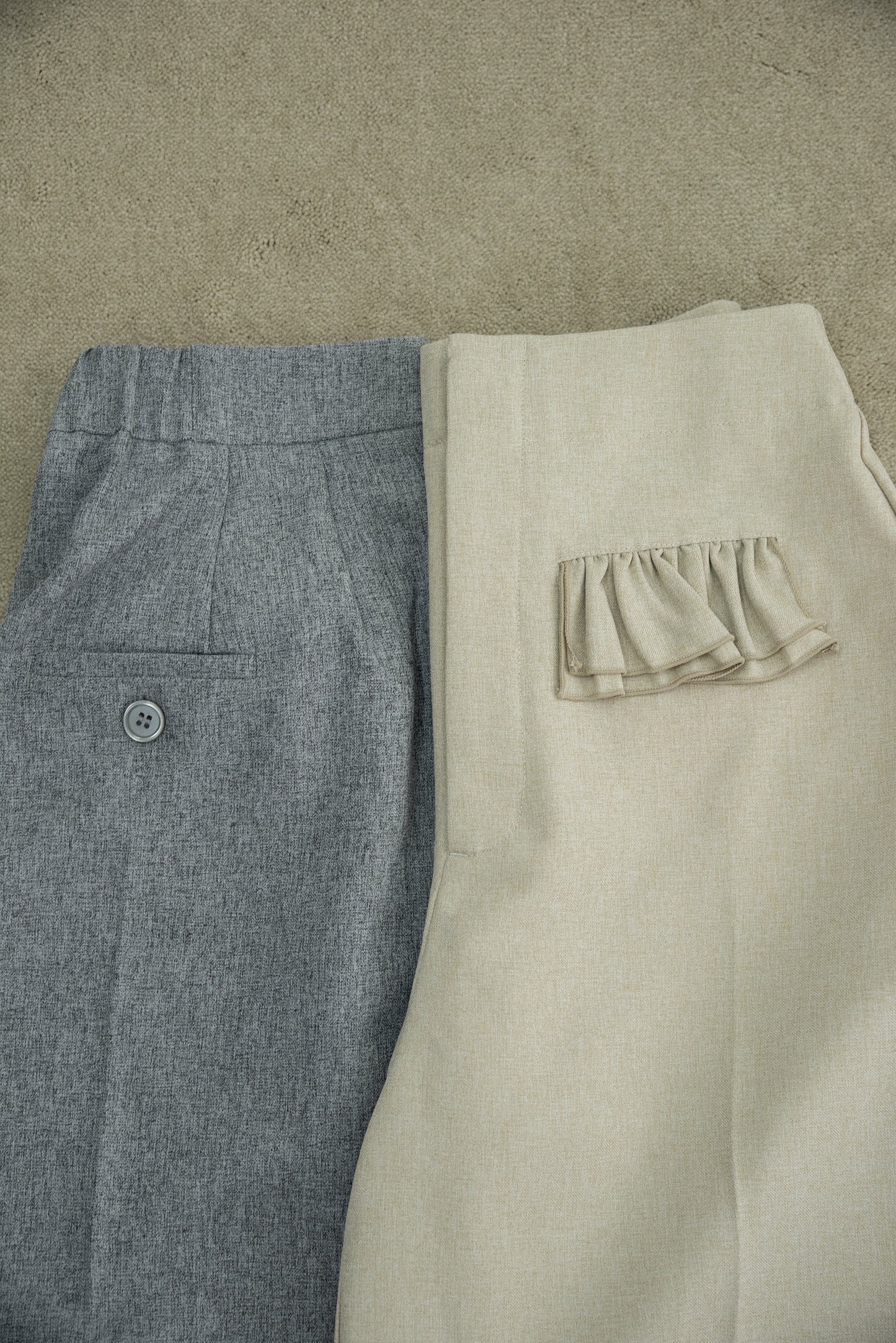 flap frill straight silhouette pants
