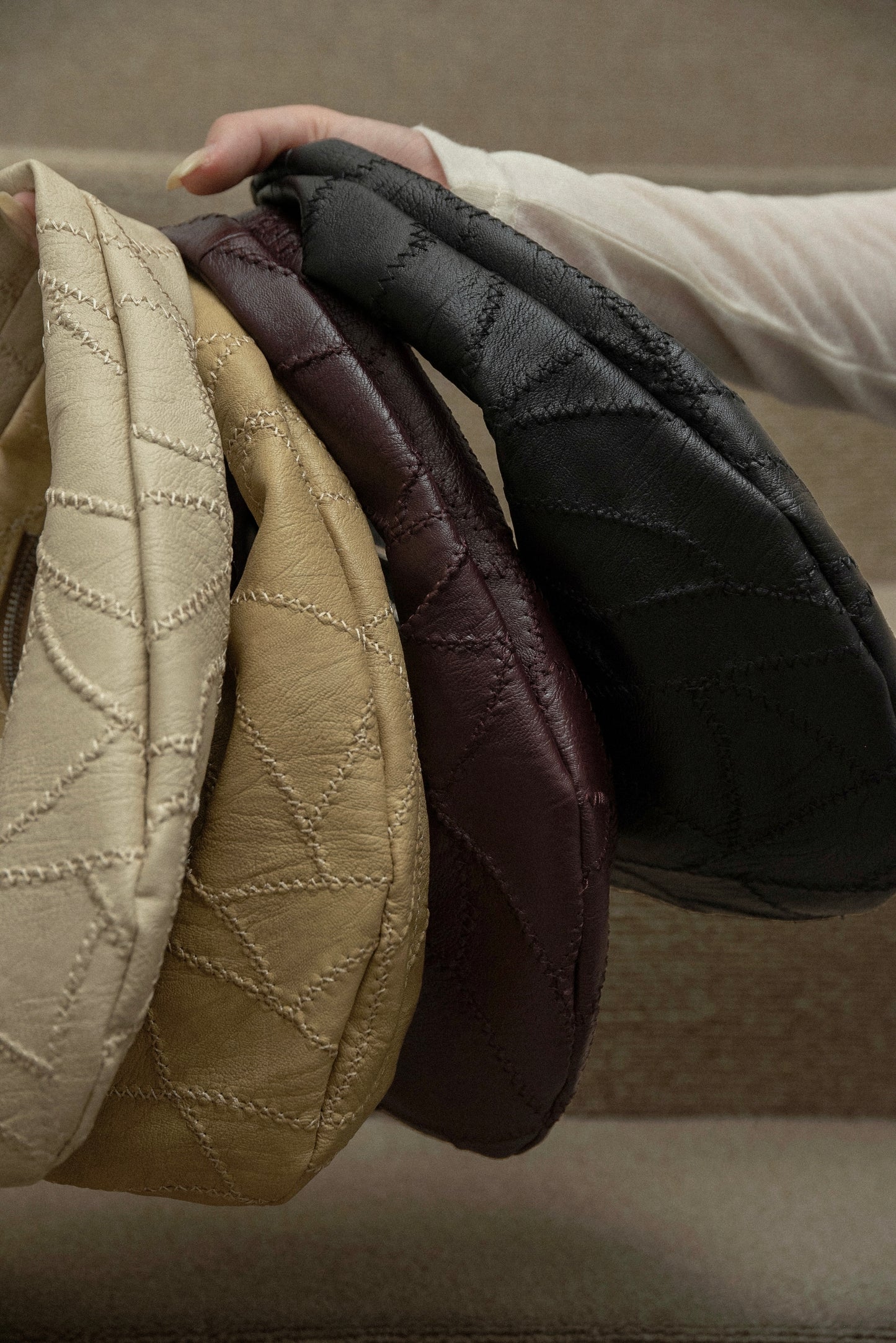 zigzag stitch patchwork oval bag