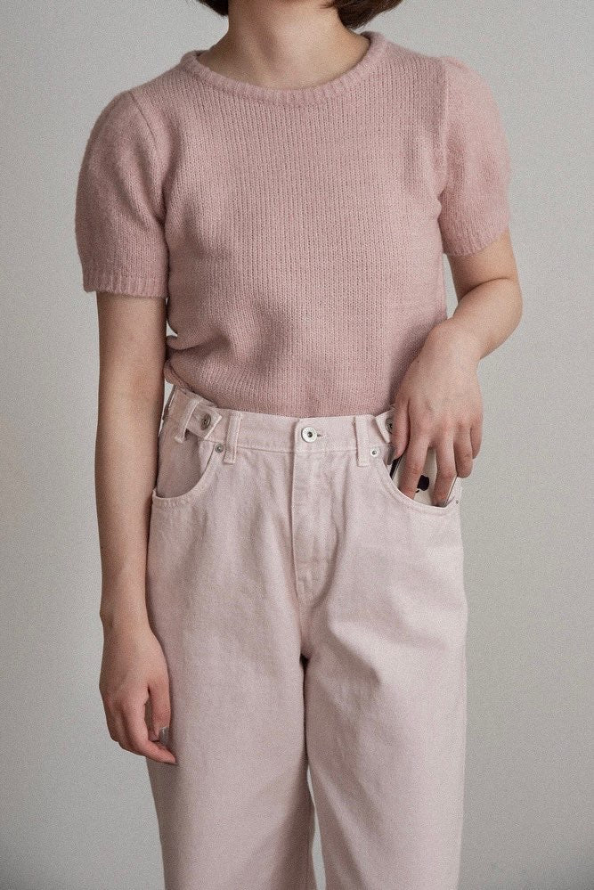 shoulder tuck round neck knit t