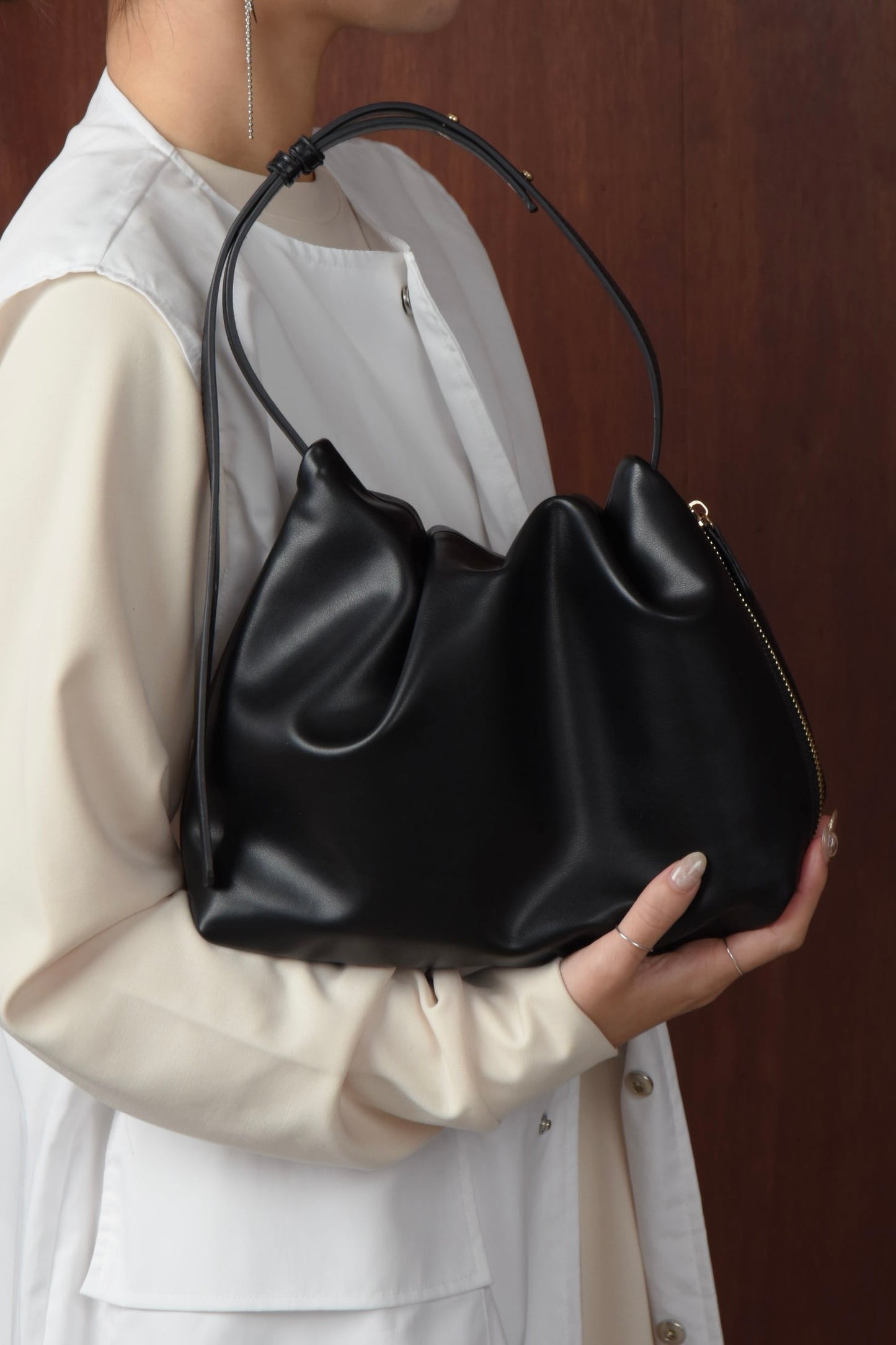 faux leather gather bag