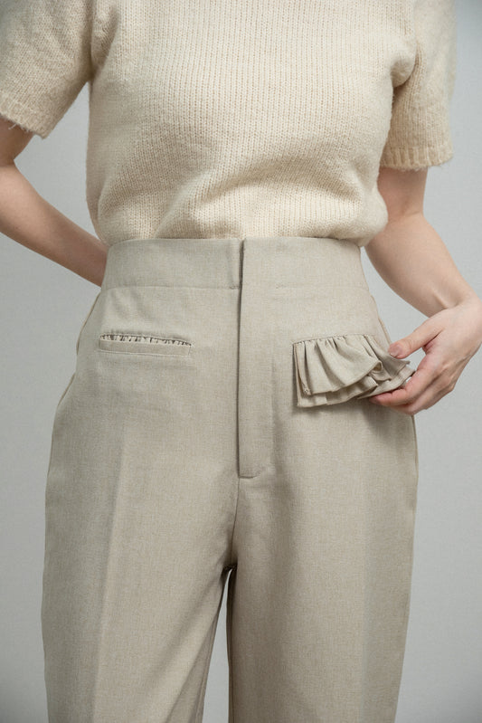 flap frill straight silhouette pants