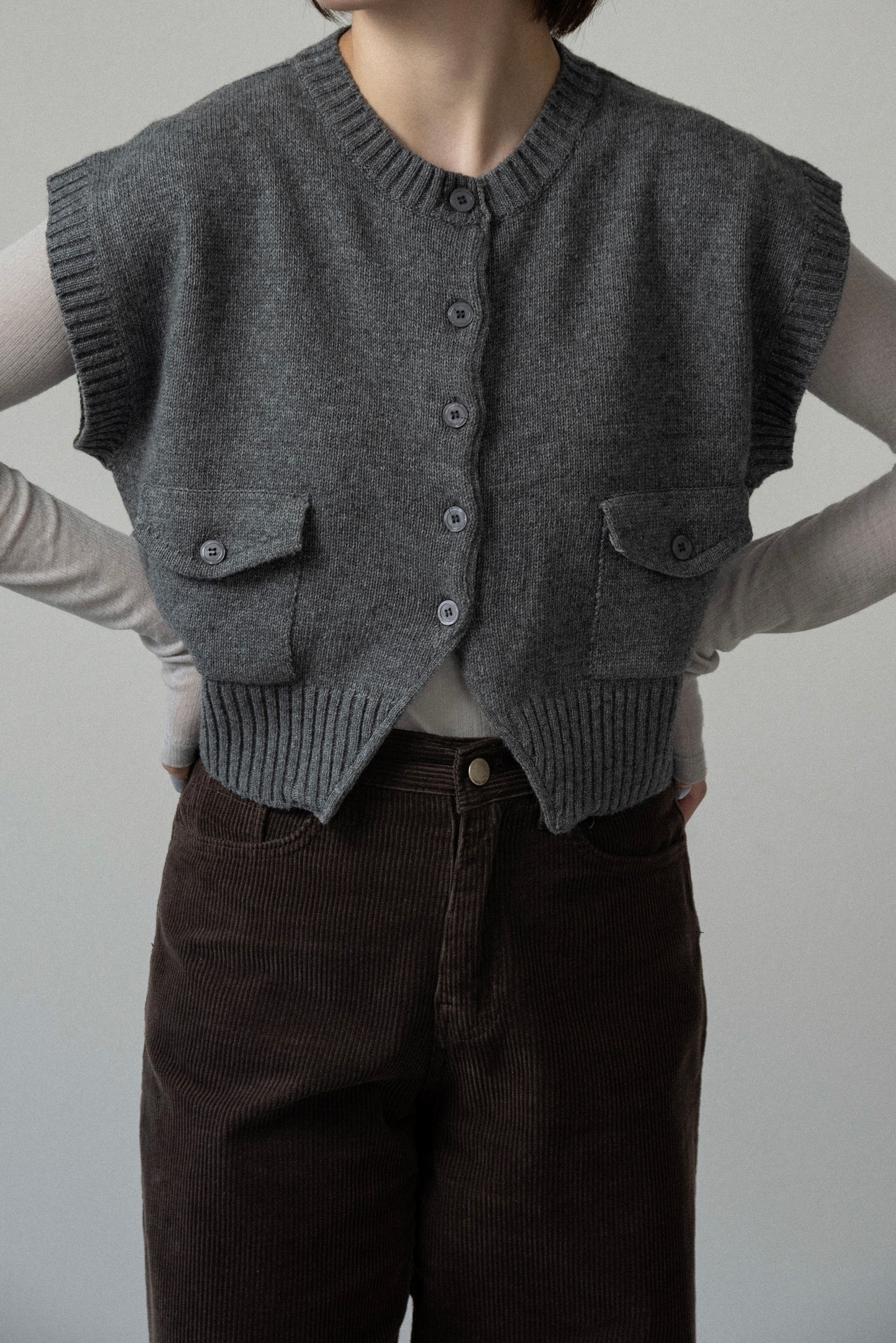 flap pocket effortless knit vest