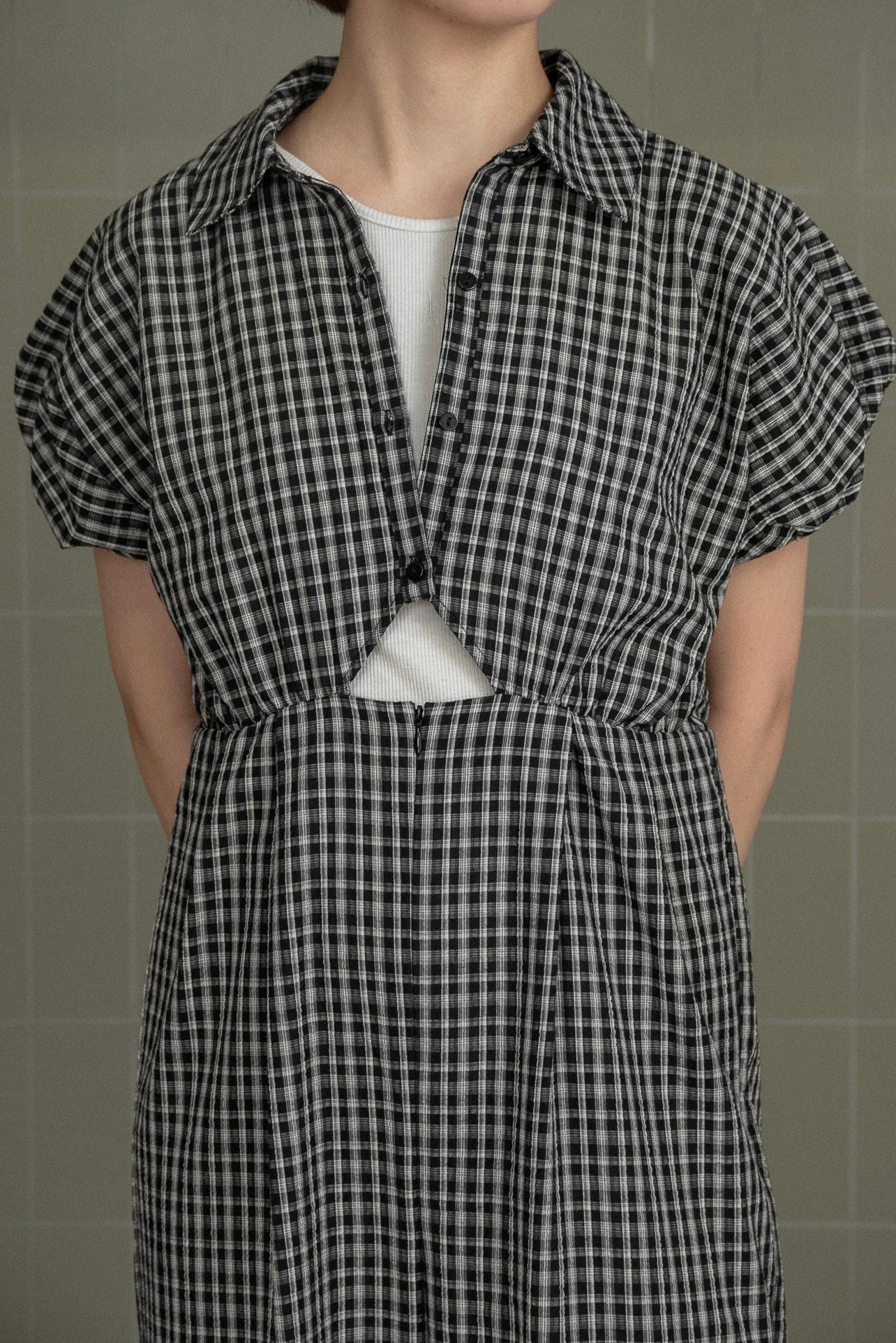check mini puff sleeve allinone