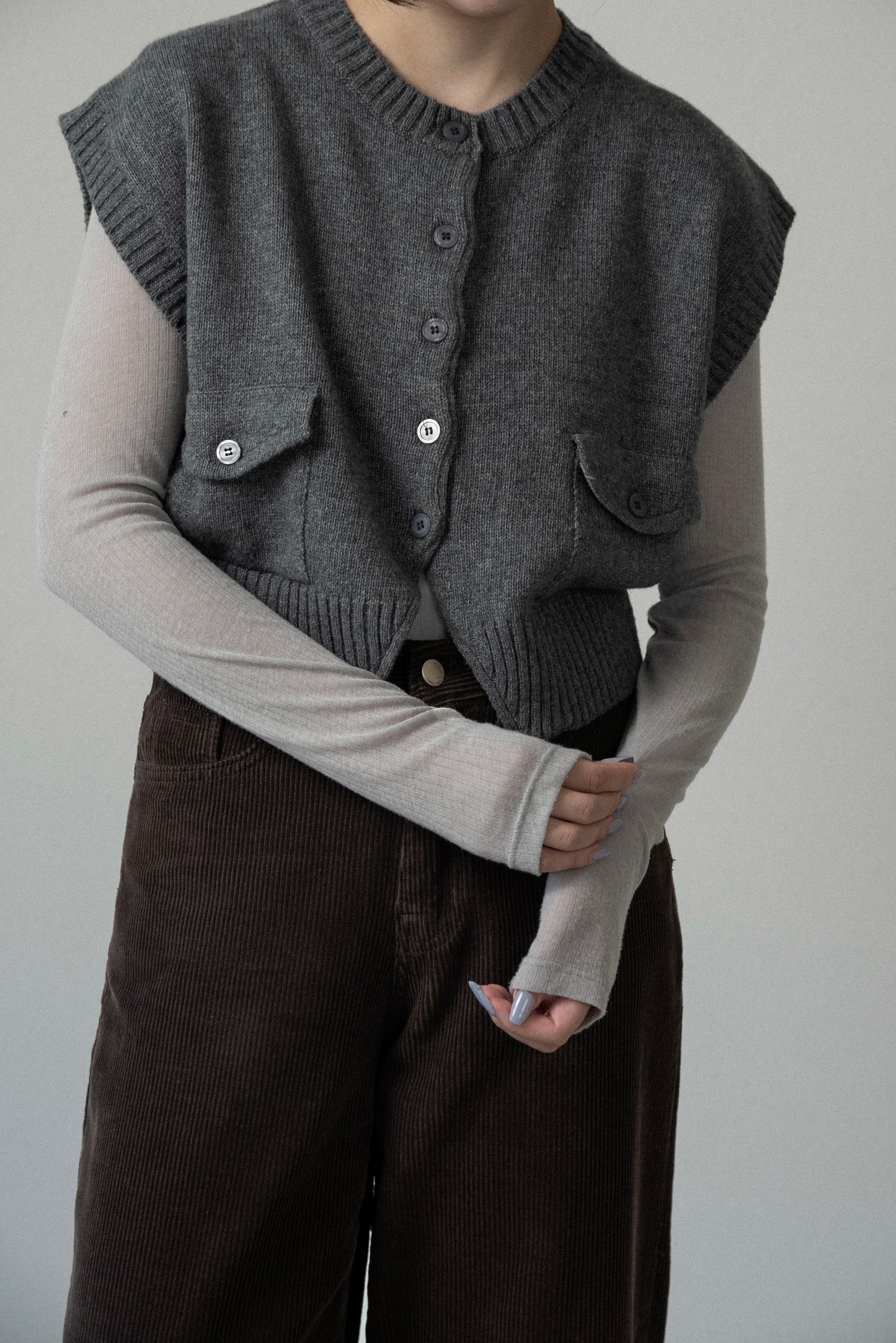 flap pocket effortless knit vest