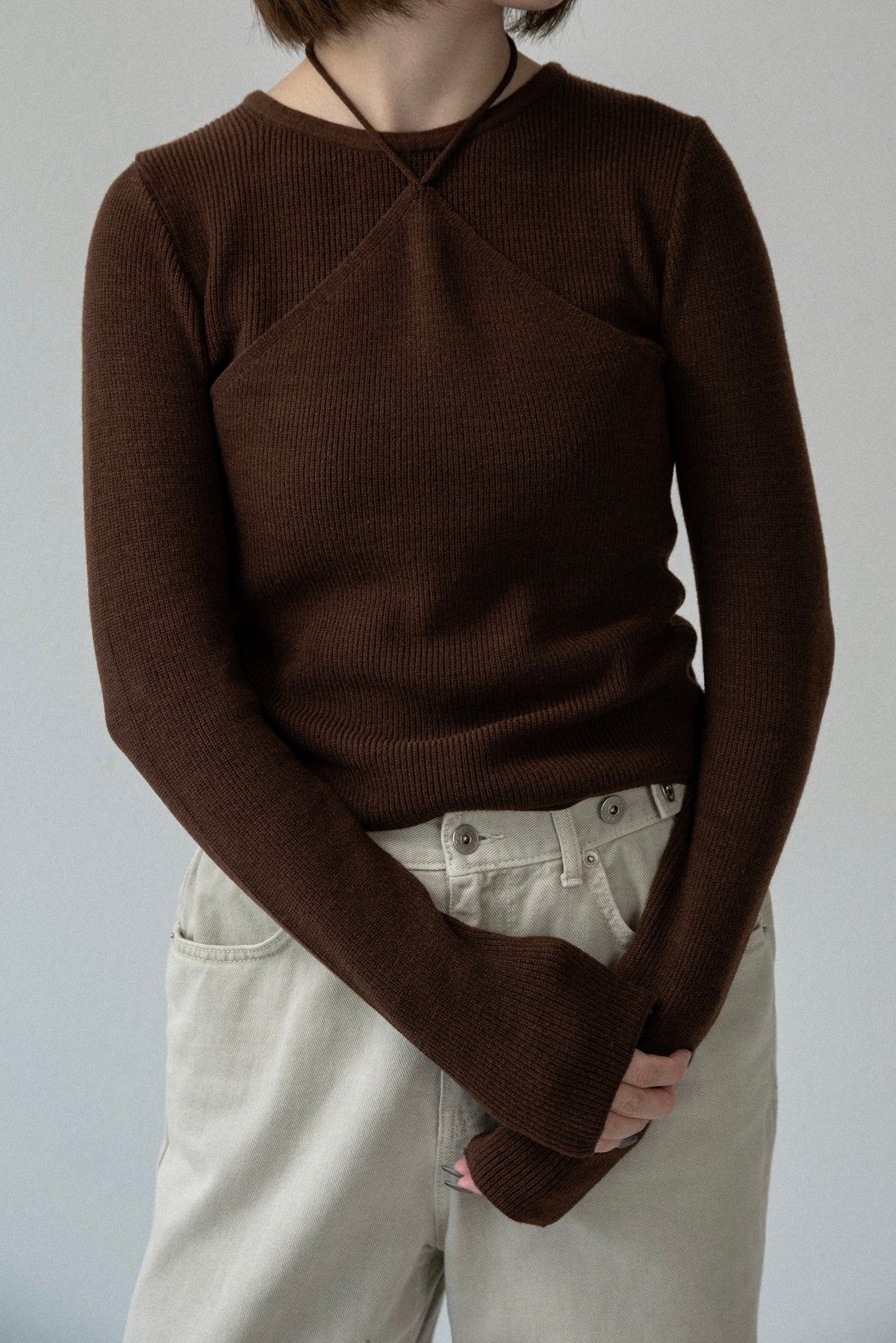 halter neck strap layer like knit