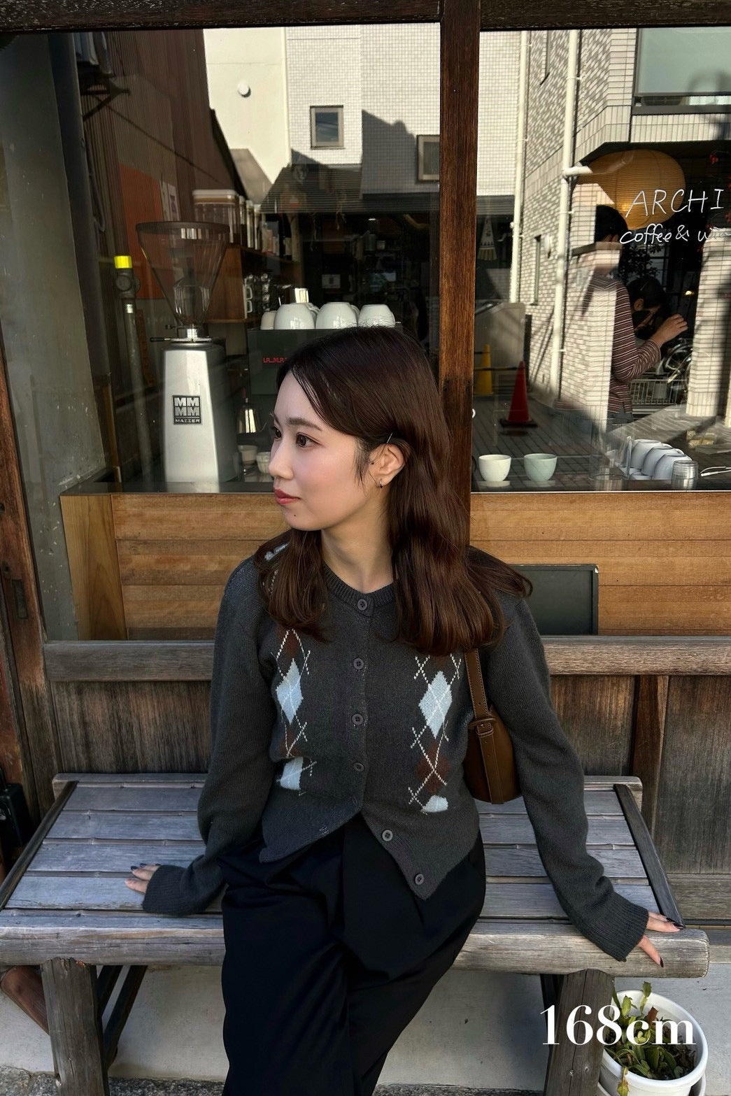 argyle pattern simple cardigan