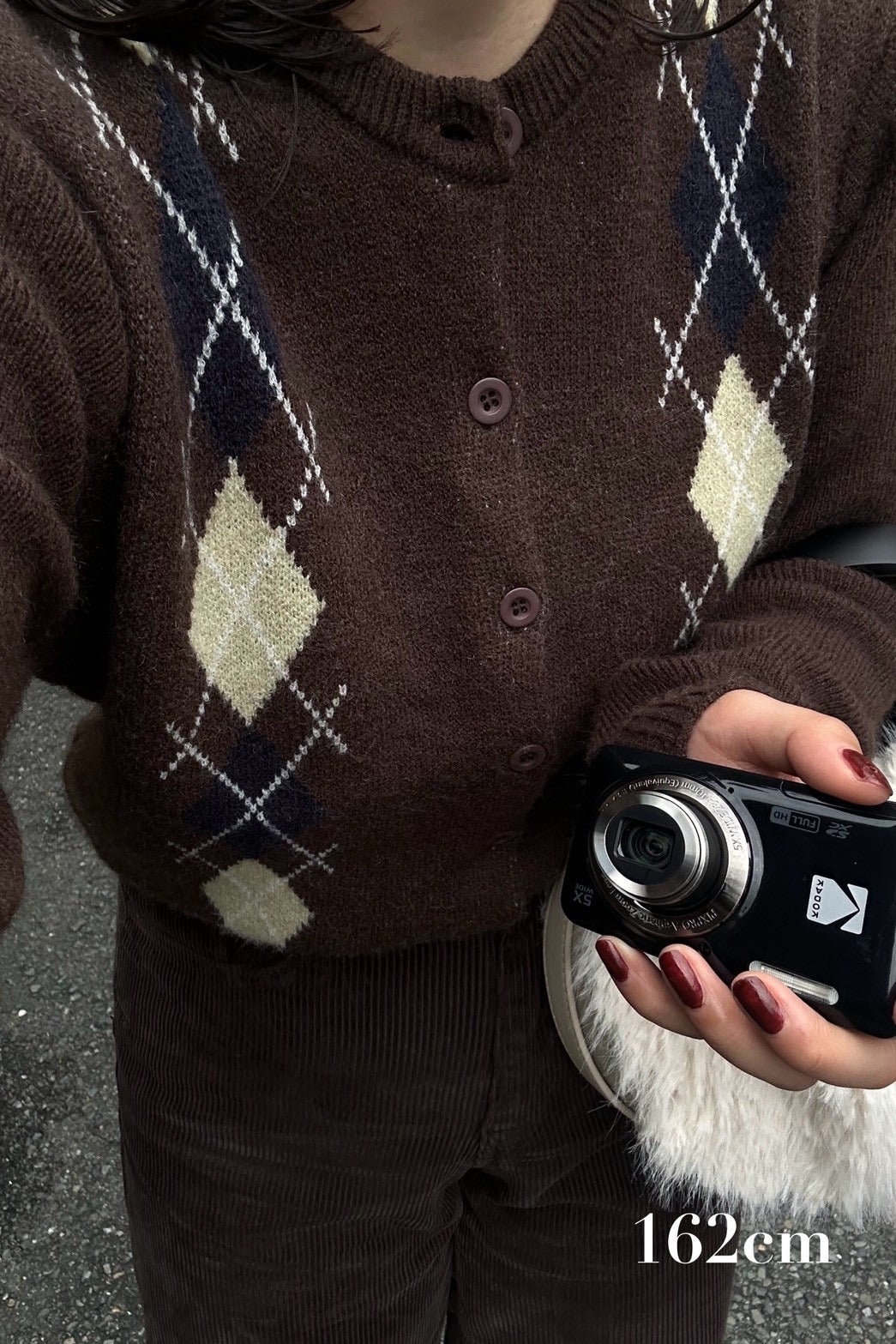 argyle pattern simple cardigan