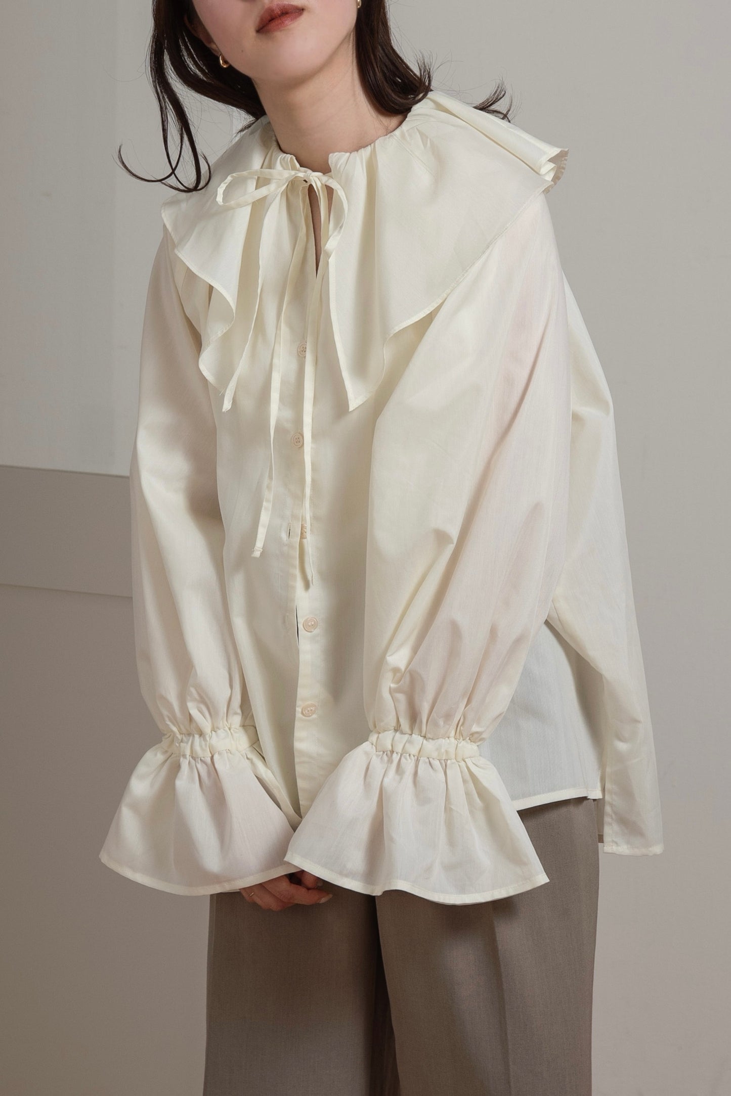 big collar frill string blouse