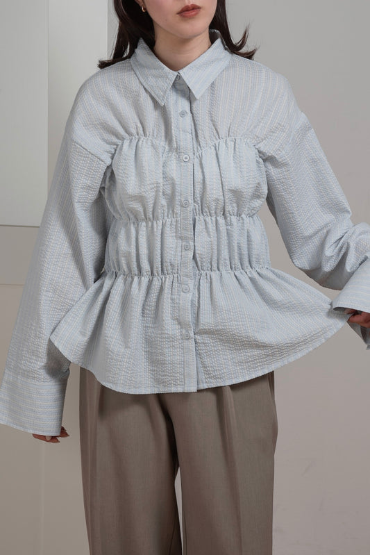 stripe front shirring shirt