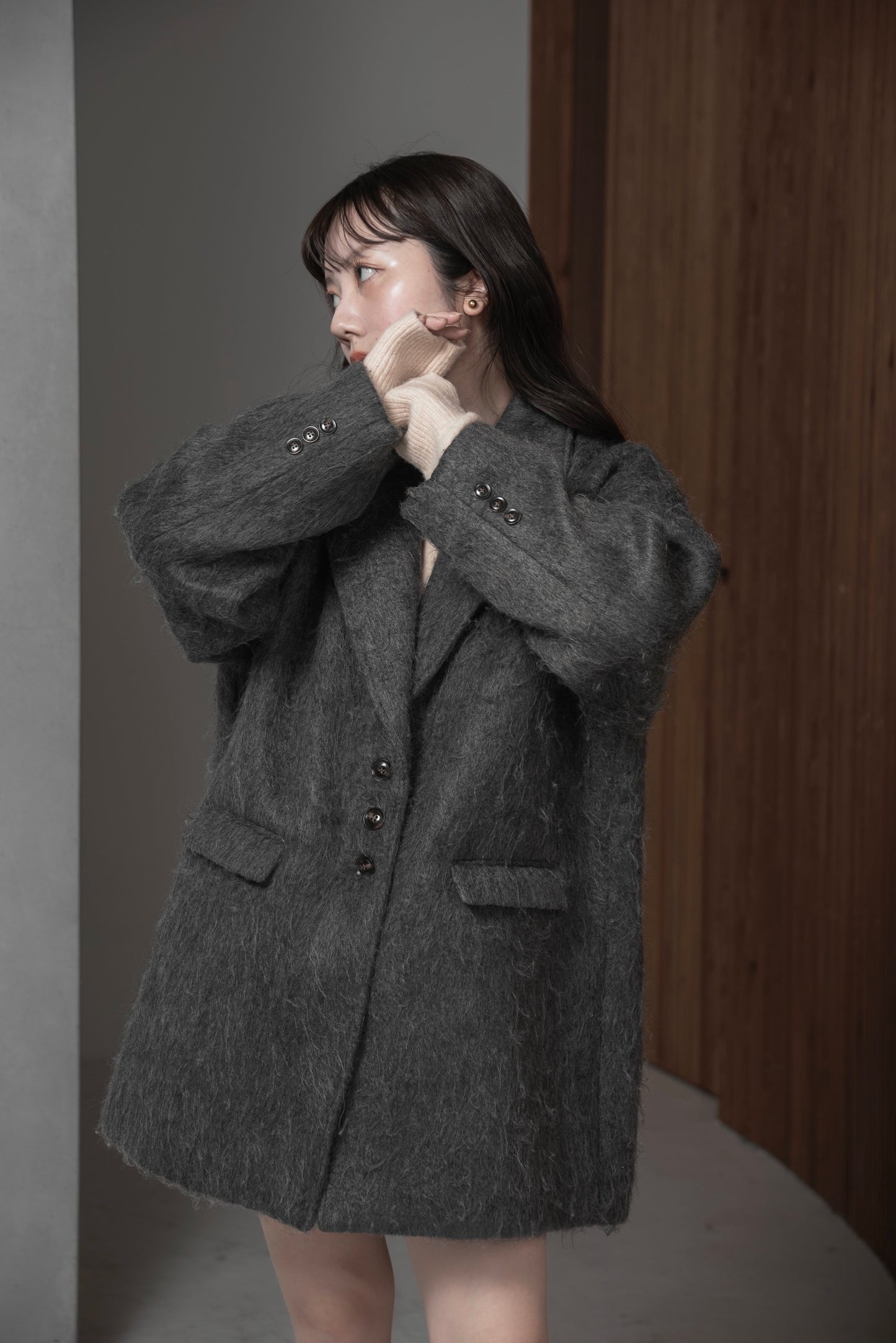 shaggy accent button jacket coat