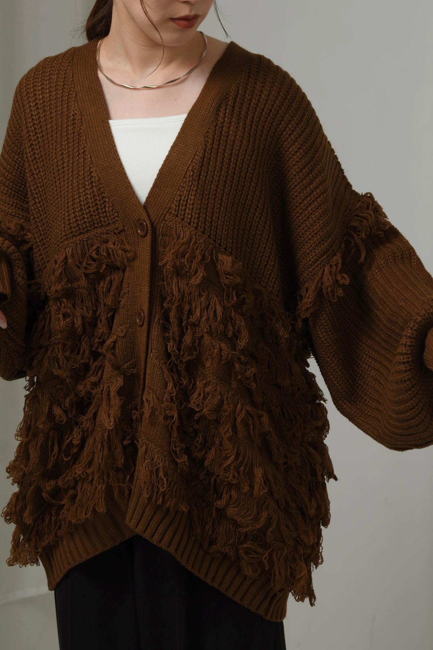 bulky fringe knit cardigan