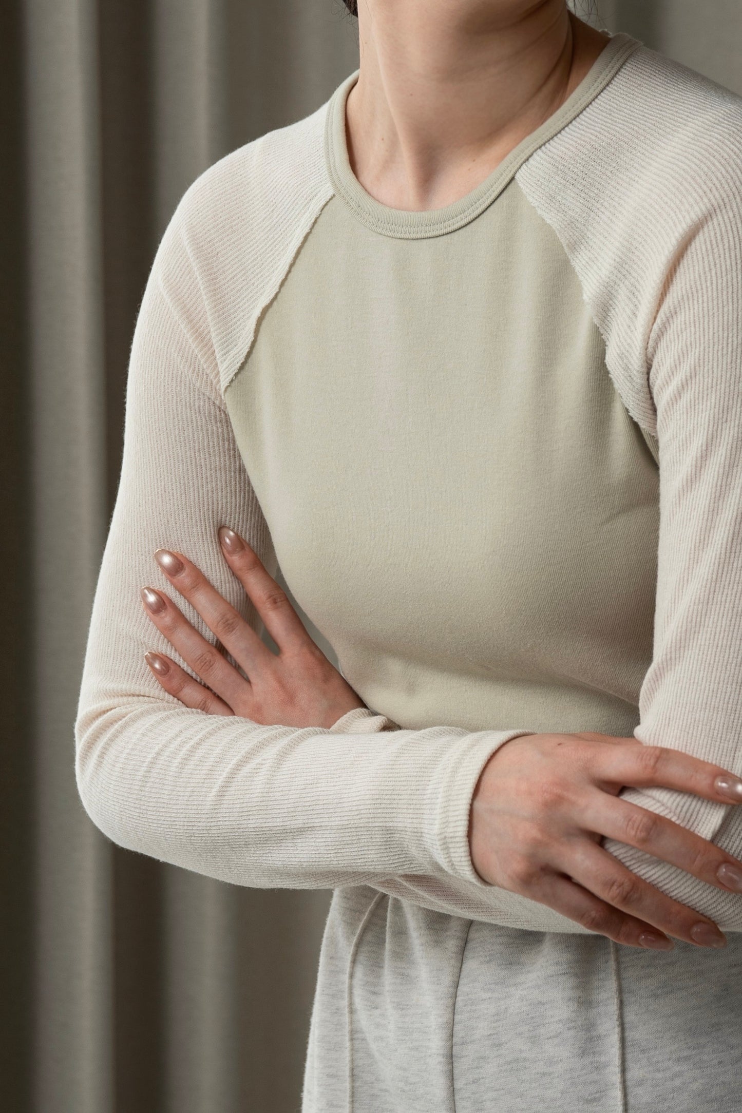 rib knit docking raglan sleeve T