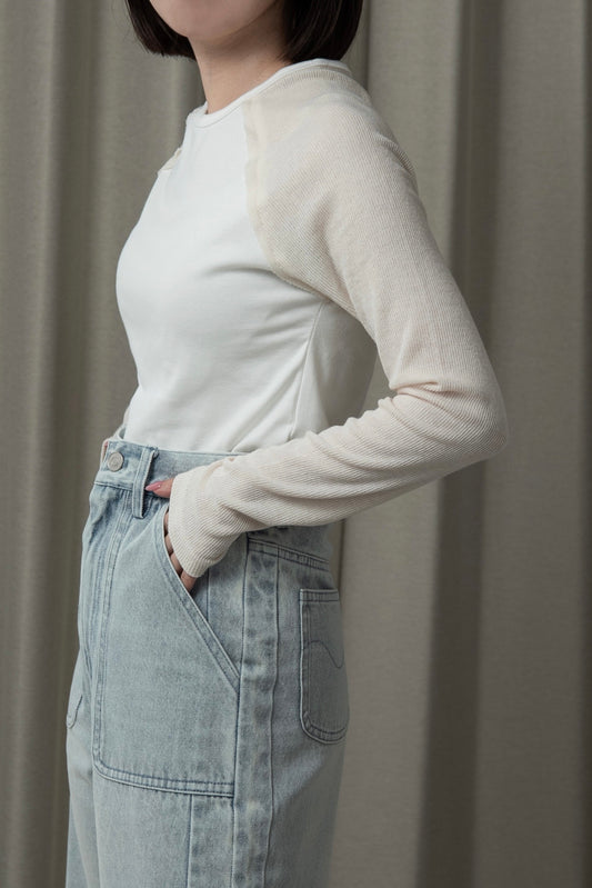 rib knit docking raglan sleeve T