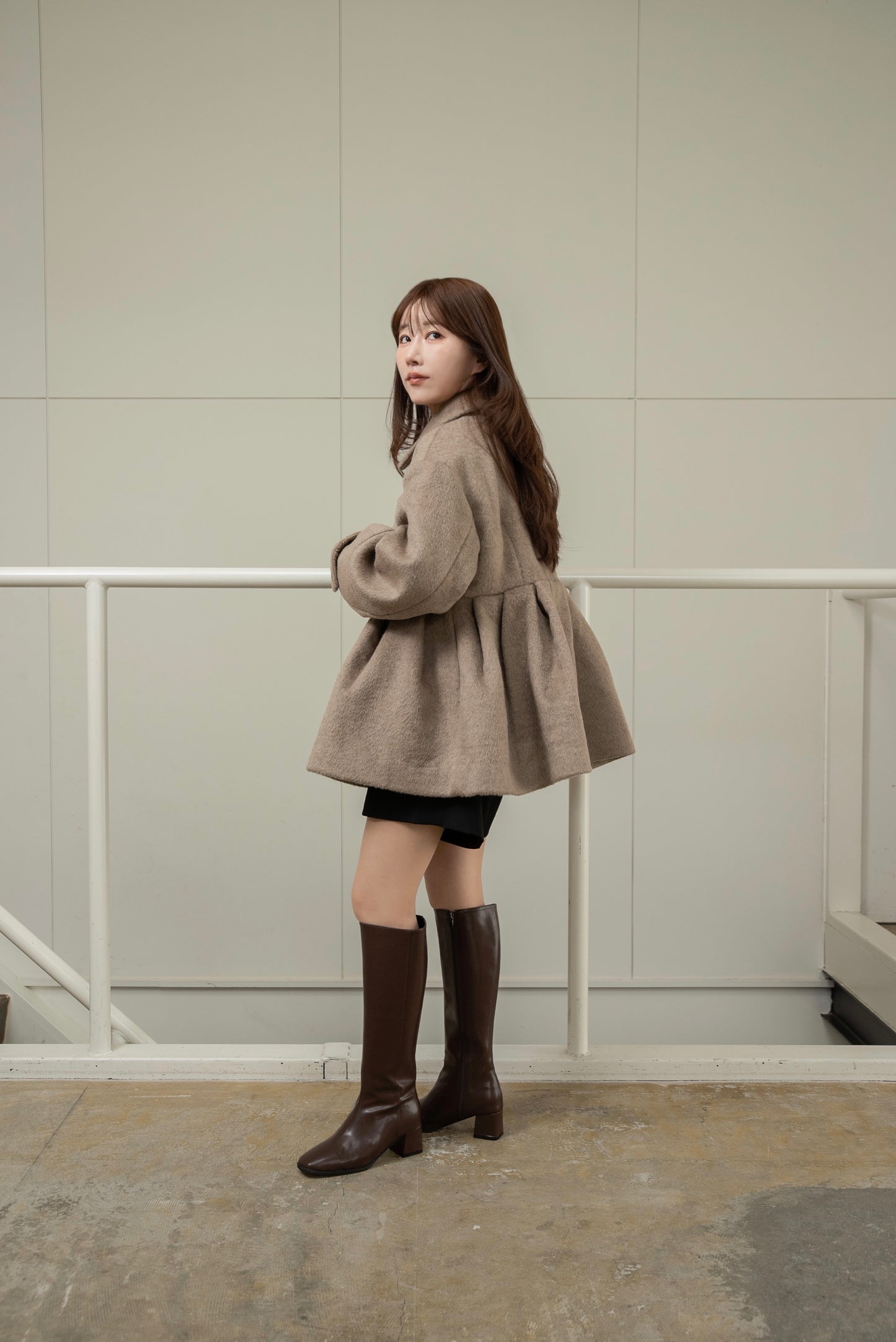 hidden button peplum flare coat