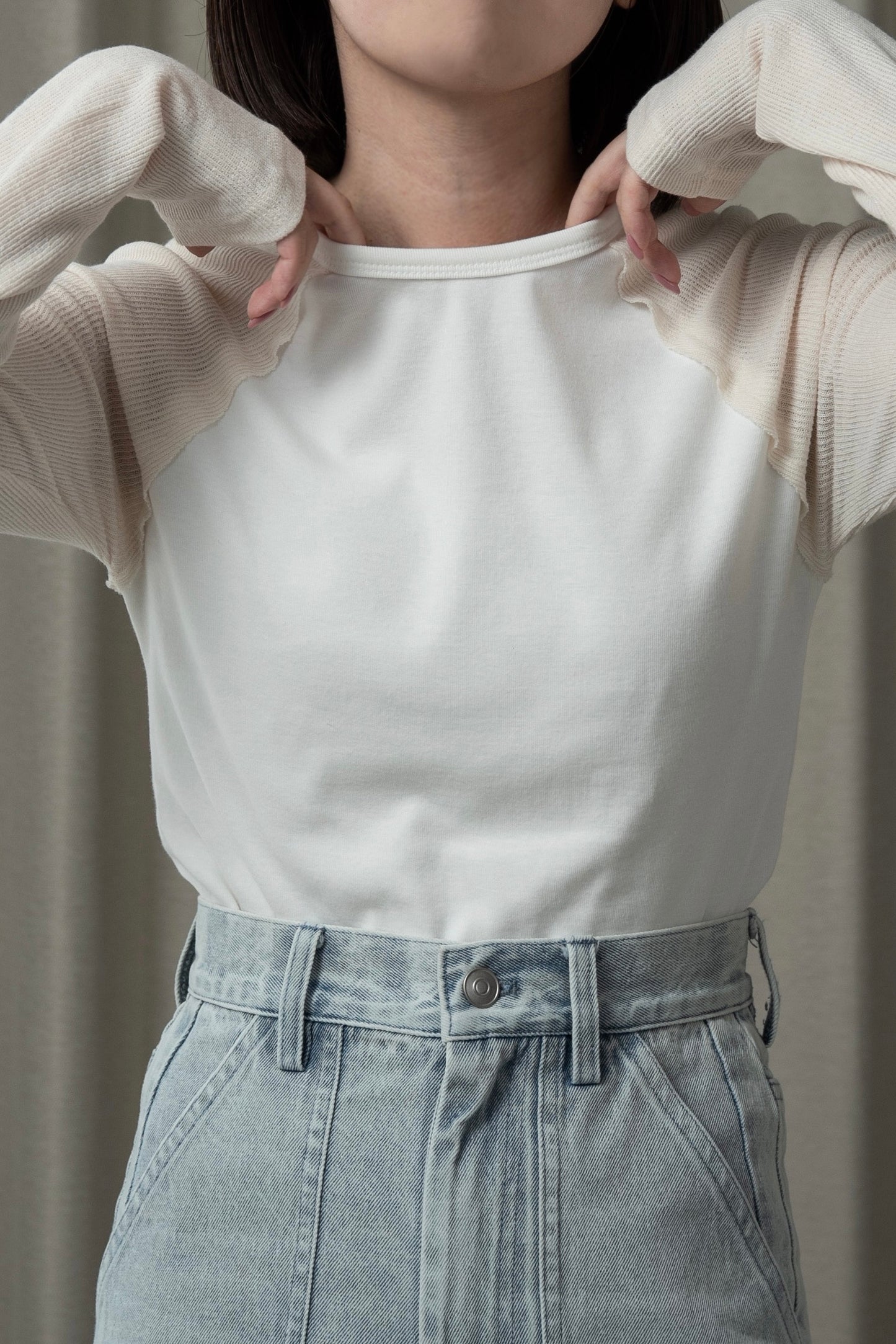 rib knit docking raglan sleeve T
