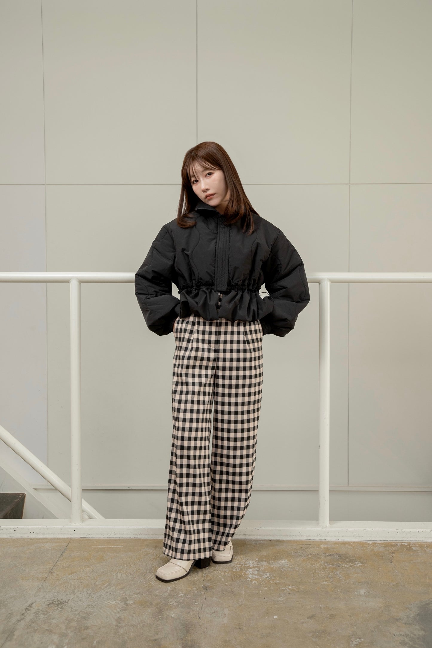 wave stitch balloon frill blouson